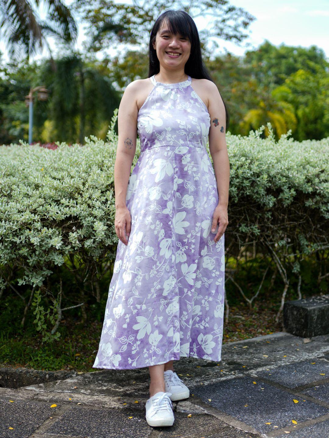 NIMBU | Eden Lavender Purple Women's Long Halter Dress in Muslin Cotton - Image 2