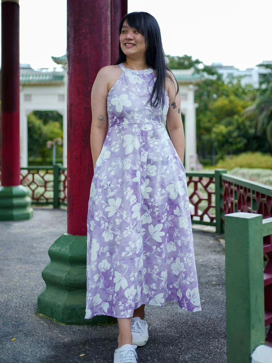 NIMBU | Eden Lavender Purple Women's Long Halter Dress in Muslin Cotton - Image 3