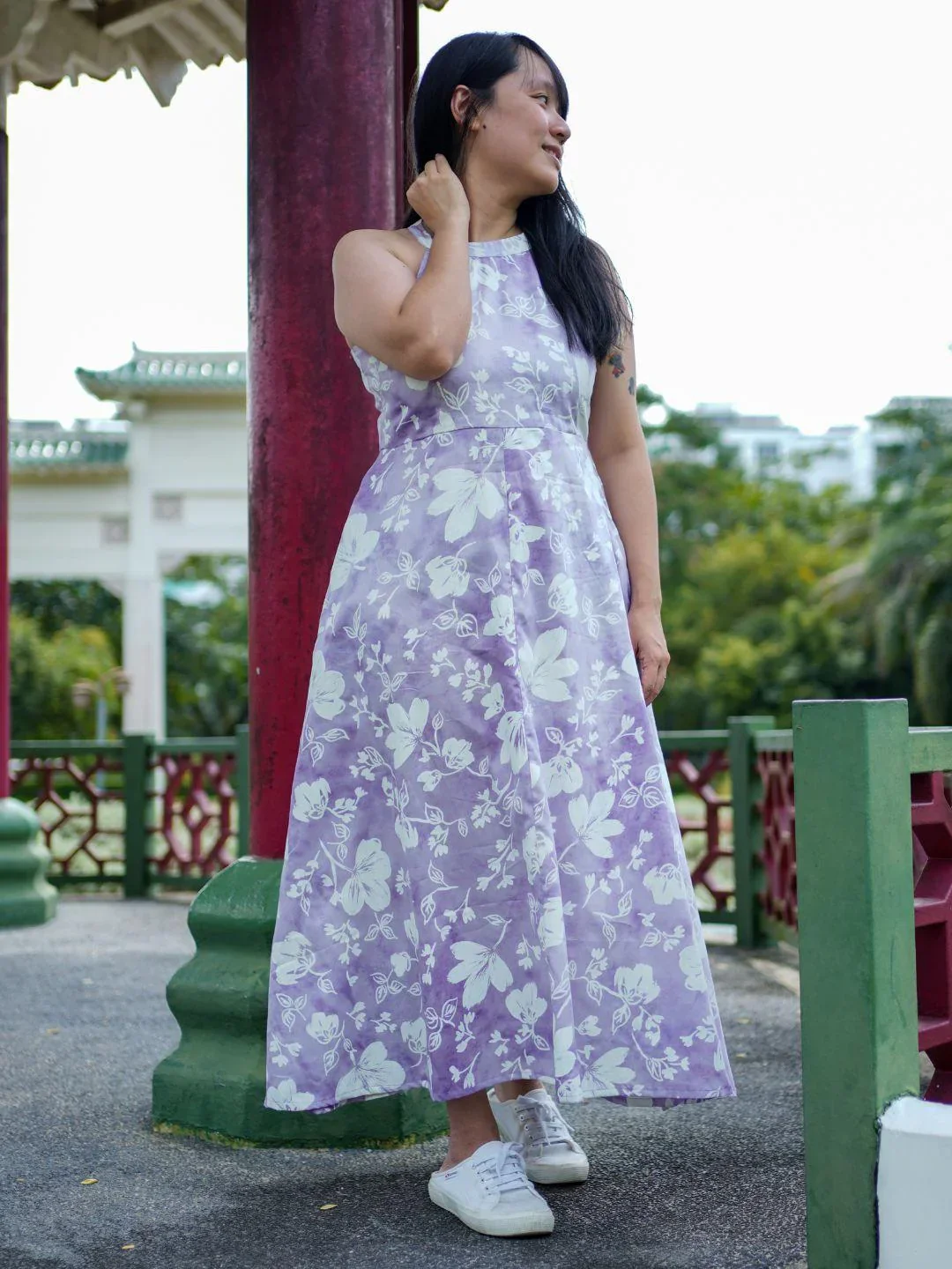 NIMBU | Eden Lavender Purple Women's Long Halter Dress in Muslin Cotton - Image 4