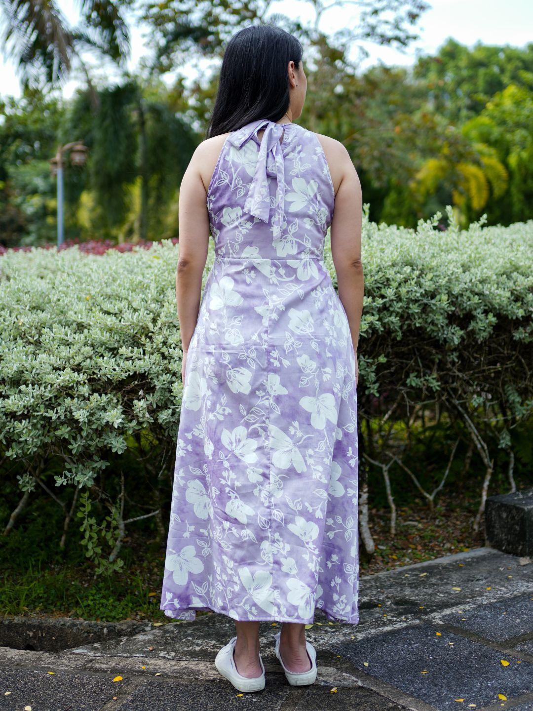 NIMBU | Eden Lavender Purple Women's Long Halter Dress in Muslin Cotton - Image 5