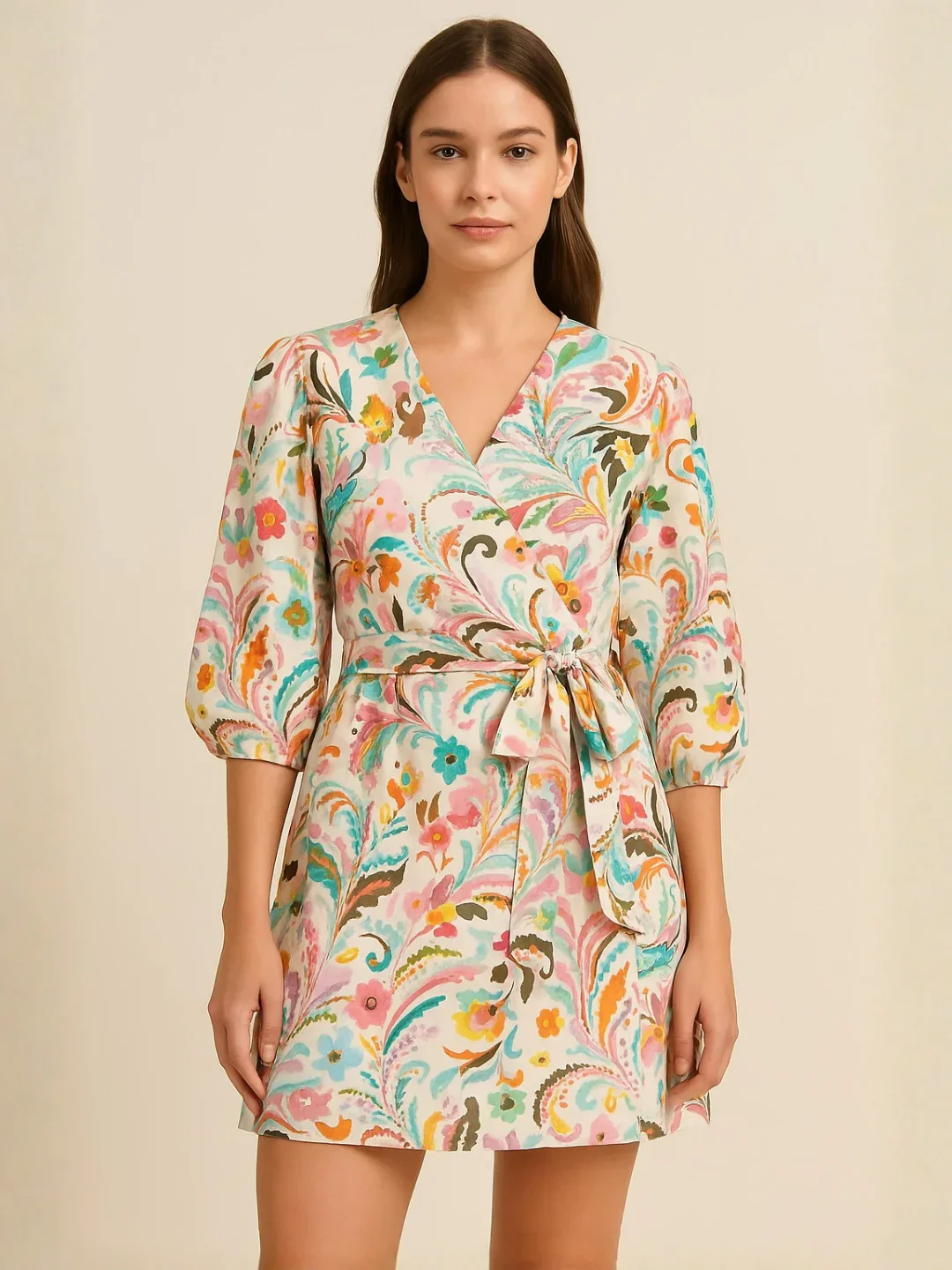 NIMBU | Havana White Unicorn Wrap Dress In Cotton - Image 5