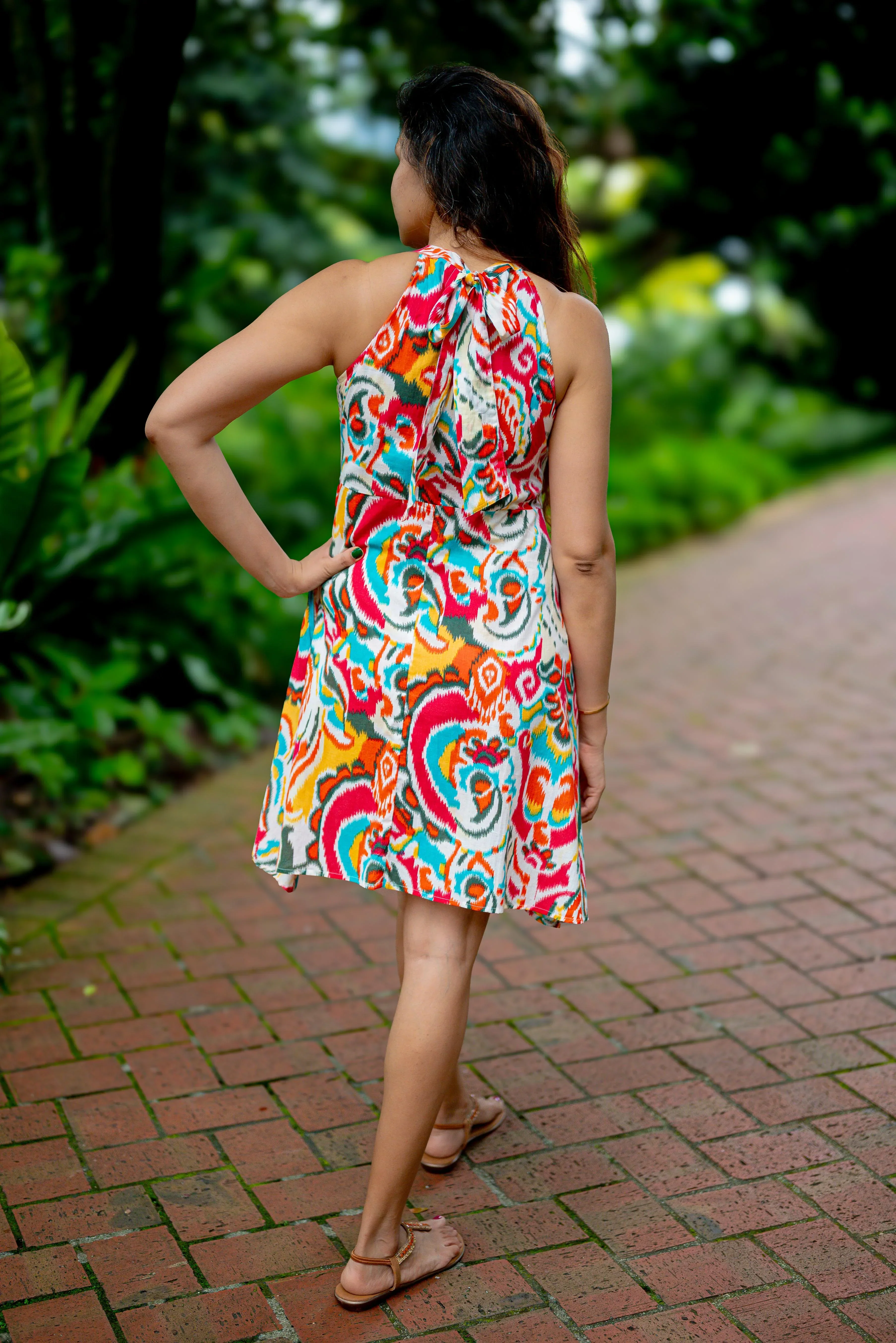 NIMBU | Hawaii Women's Short Halter Dress with Pockets in Multicolor - Image 3