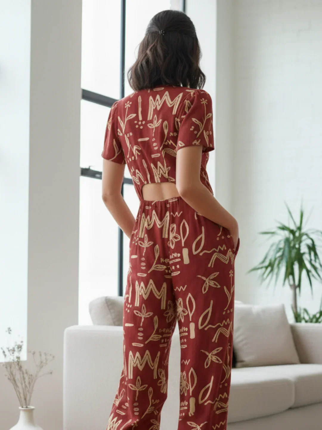 NIMBU | Moana Cranberry Women's Jumpsuit in Cotton - Image 2