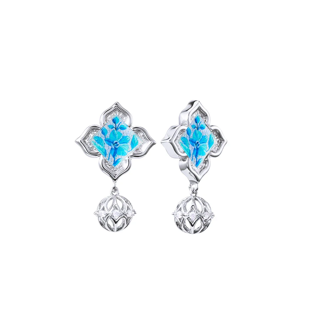 RARE BIRD COLLECTION | Orchid Floral Dangle Earrings - Blue