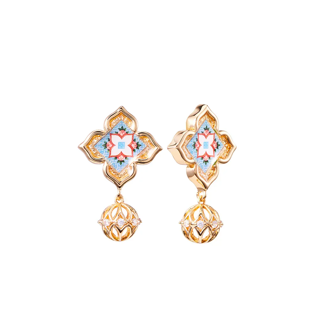RARE BIRD COLLECTION | Peranakan Floral Dangle Earrings - English