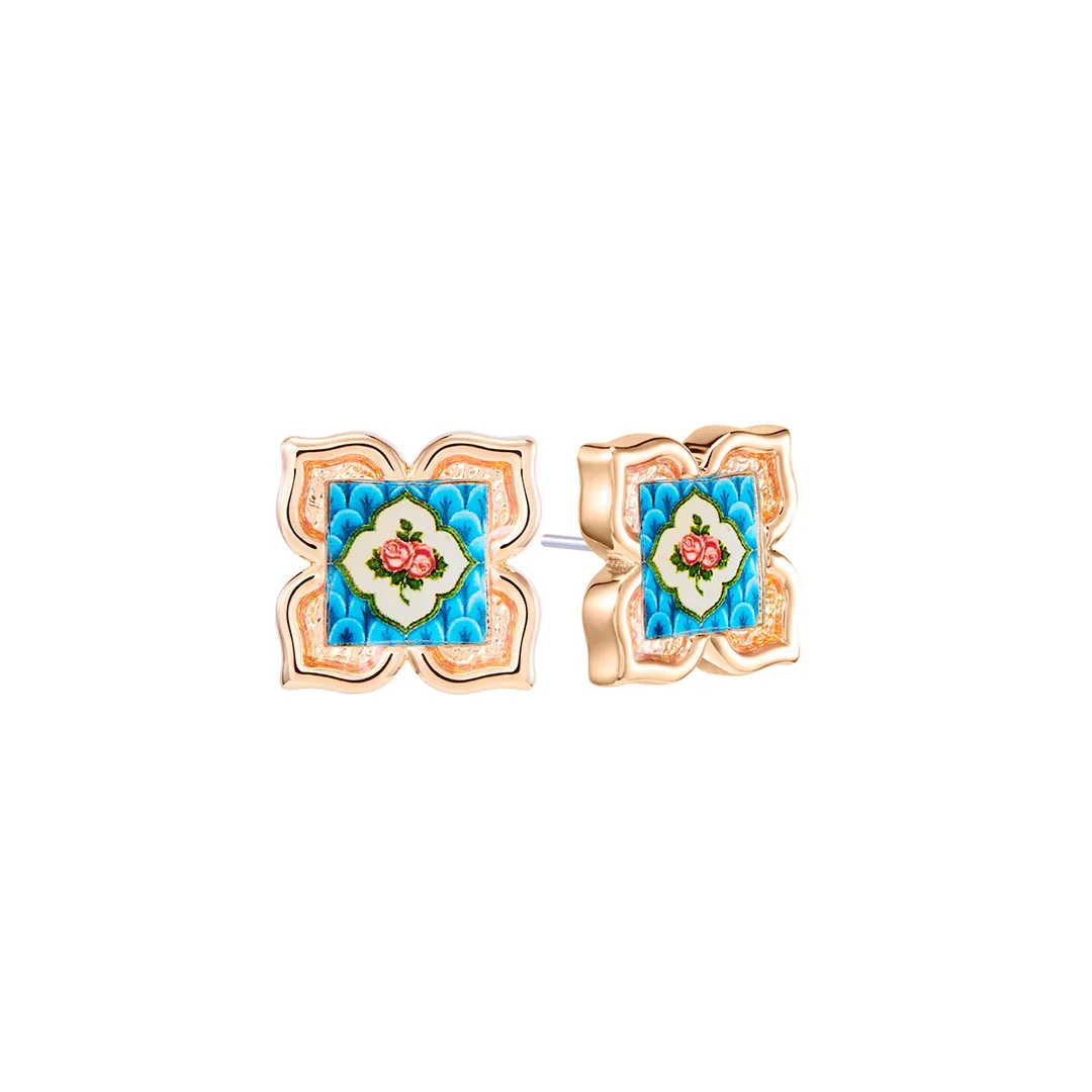 RARE BIRD COLLECTION | Peranakan Floral Stud - Blue