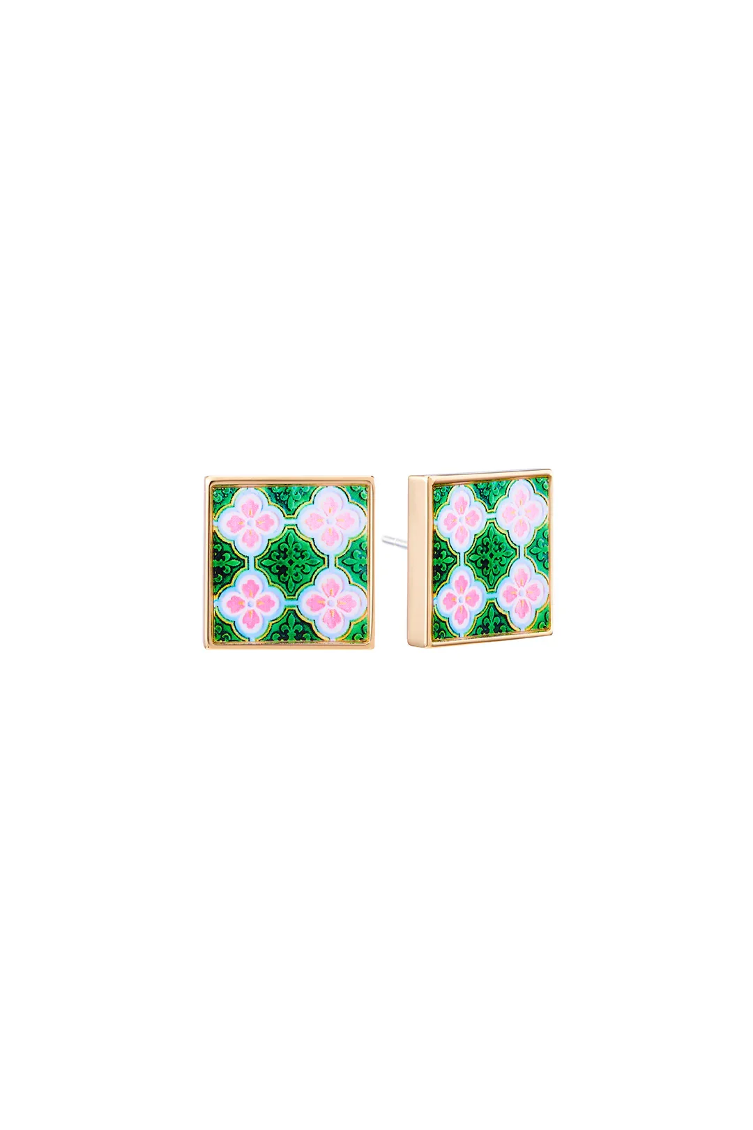 RARE BIRD COLLECTION | Peranakan Tile Stud - 4 Pink Flowers