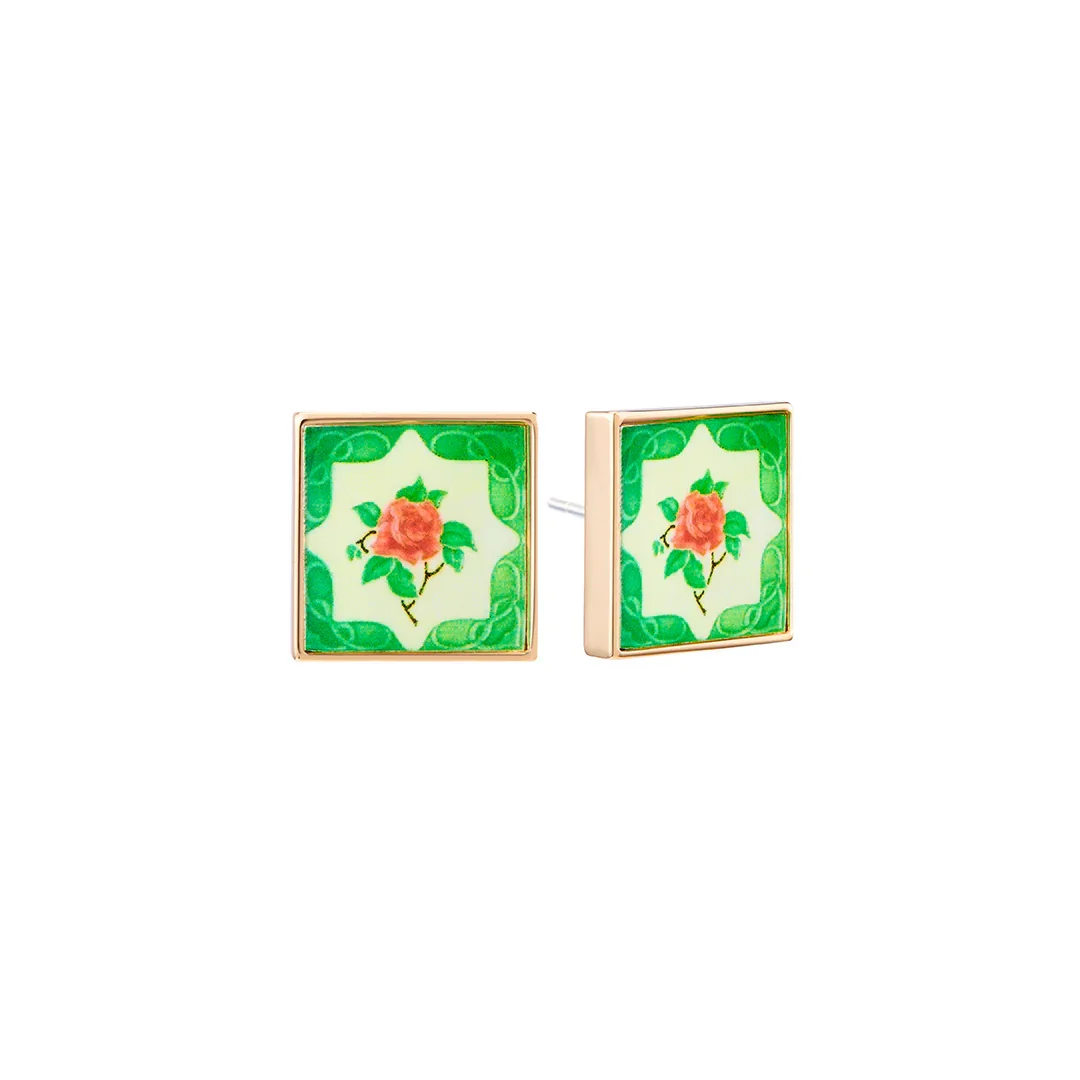 RARE BIRD COLLECTION | Peranakan Tile Stud - Emerald