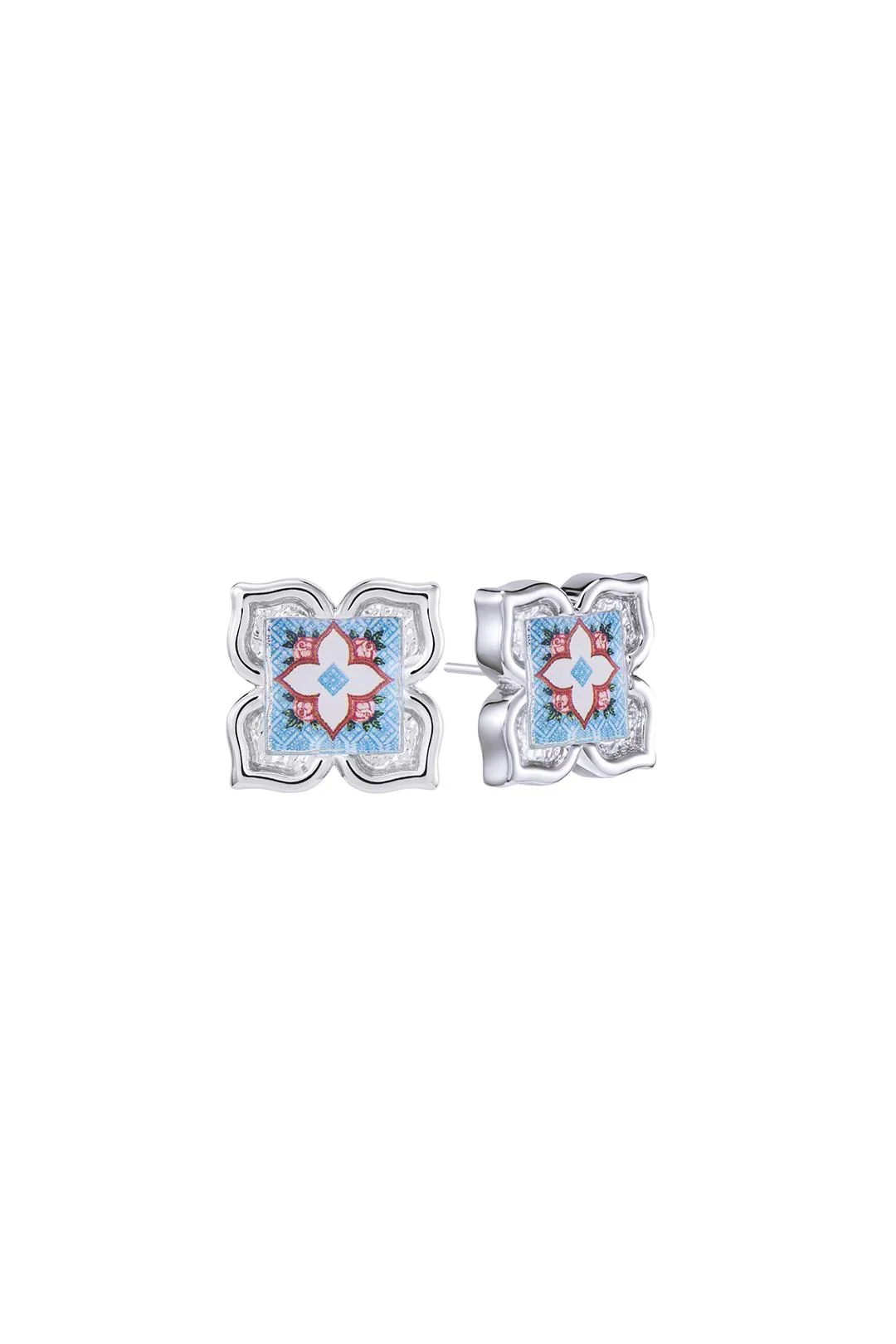 RARE BIRD COLLECTION | Peranakan Floral Stud - Silver English Belle
