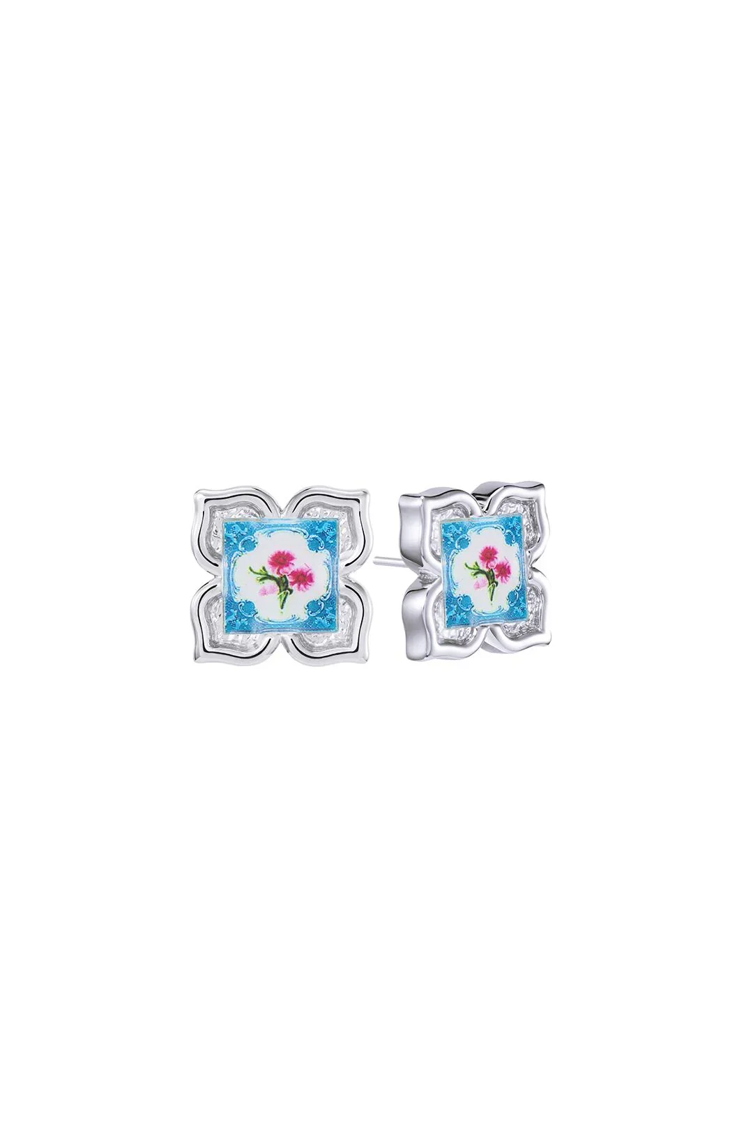 RARE BIRD COLLECTION | Peranakan Floral Stud - Silver Pixie Pomp