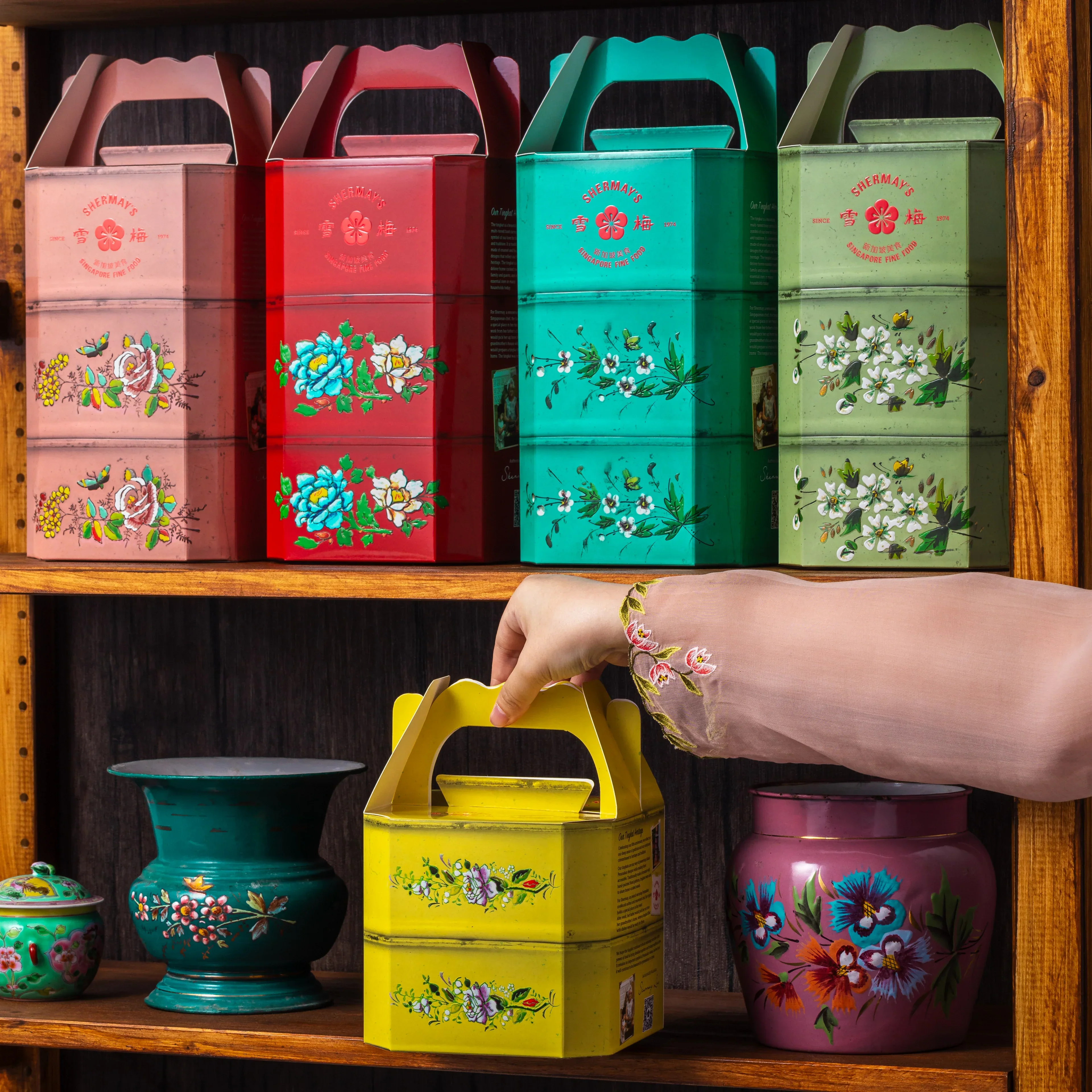 SHERMAY'S SINGAPORE FINE FOOD | Vintage Teal Tingkat Gift Set - Seafood - Image 5