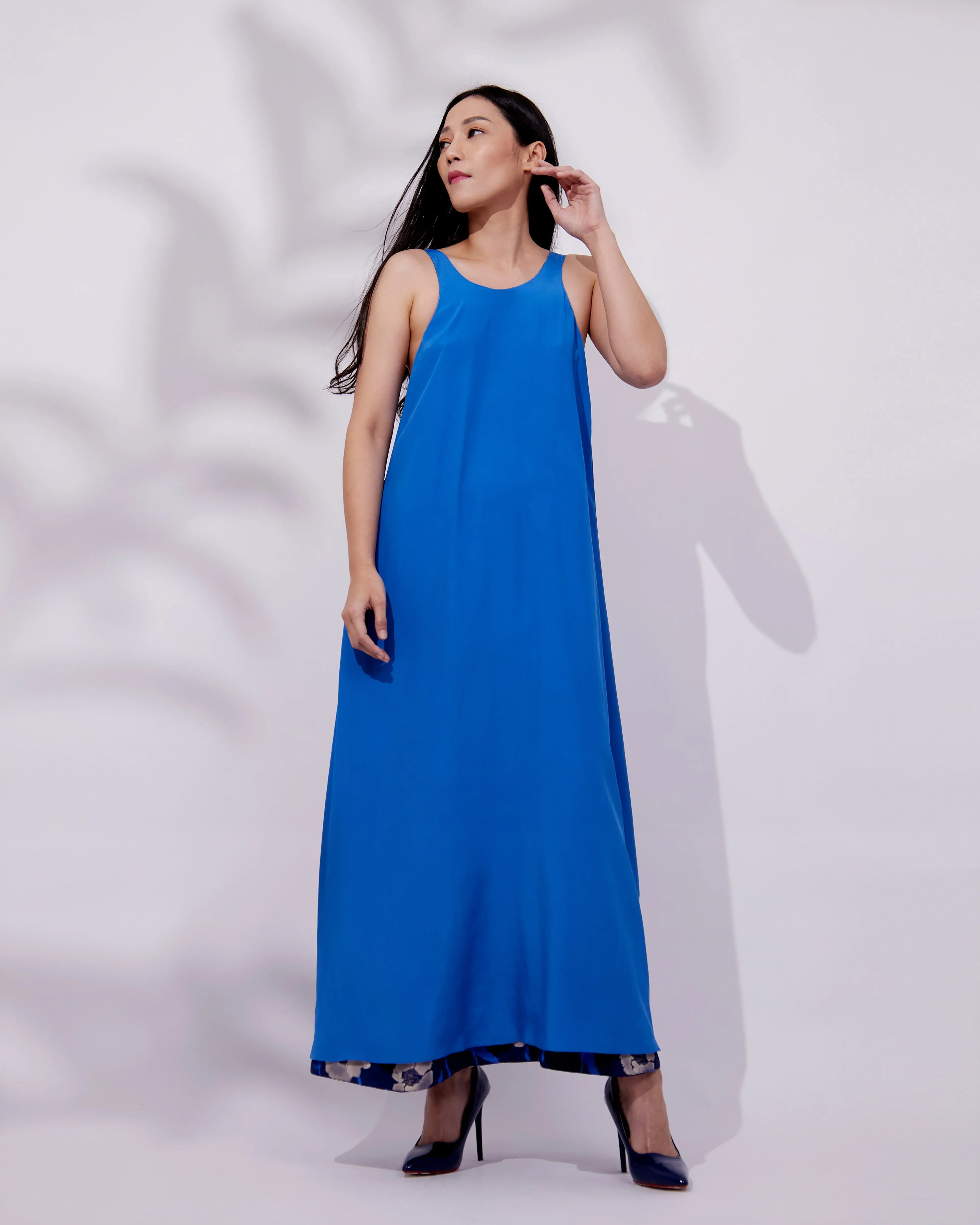 STUDIO QILING | Dancing Poppies Moonlight Reversible Silk Blend Maxi Dress - Image 2