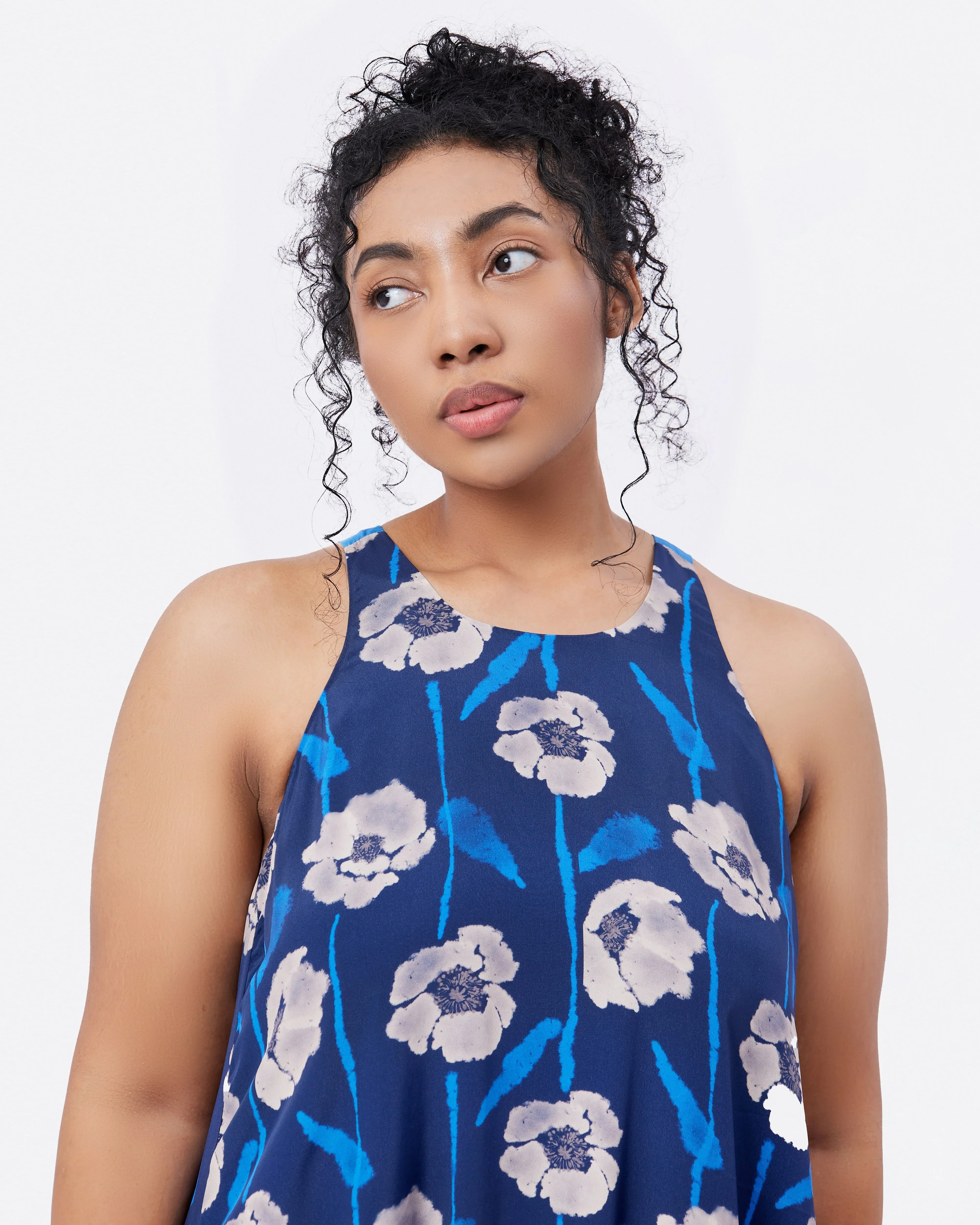 STUDIO QILING | Dancing Poppies Moonlight Reversible Silk Blend Maxi Dress - Image 4