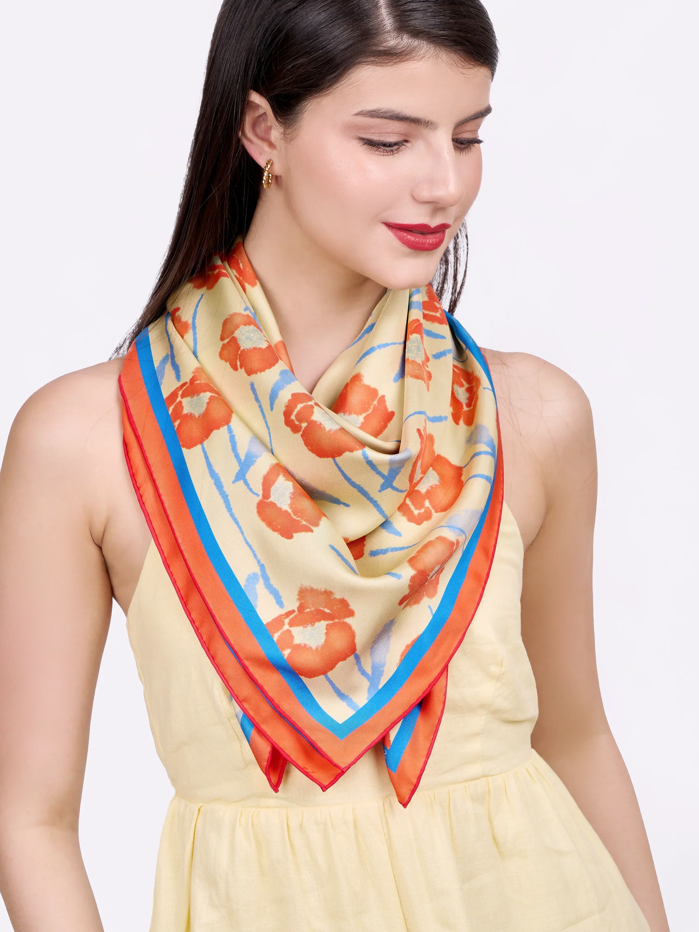 STUDIO QILING | Dancing Poppies Summer Mist Double Side Silk Scarf 100 - Image 3
