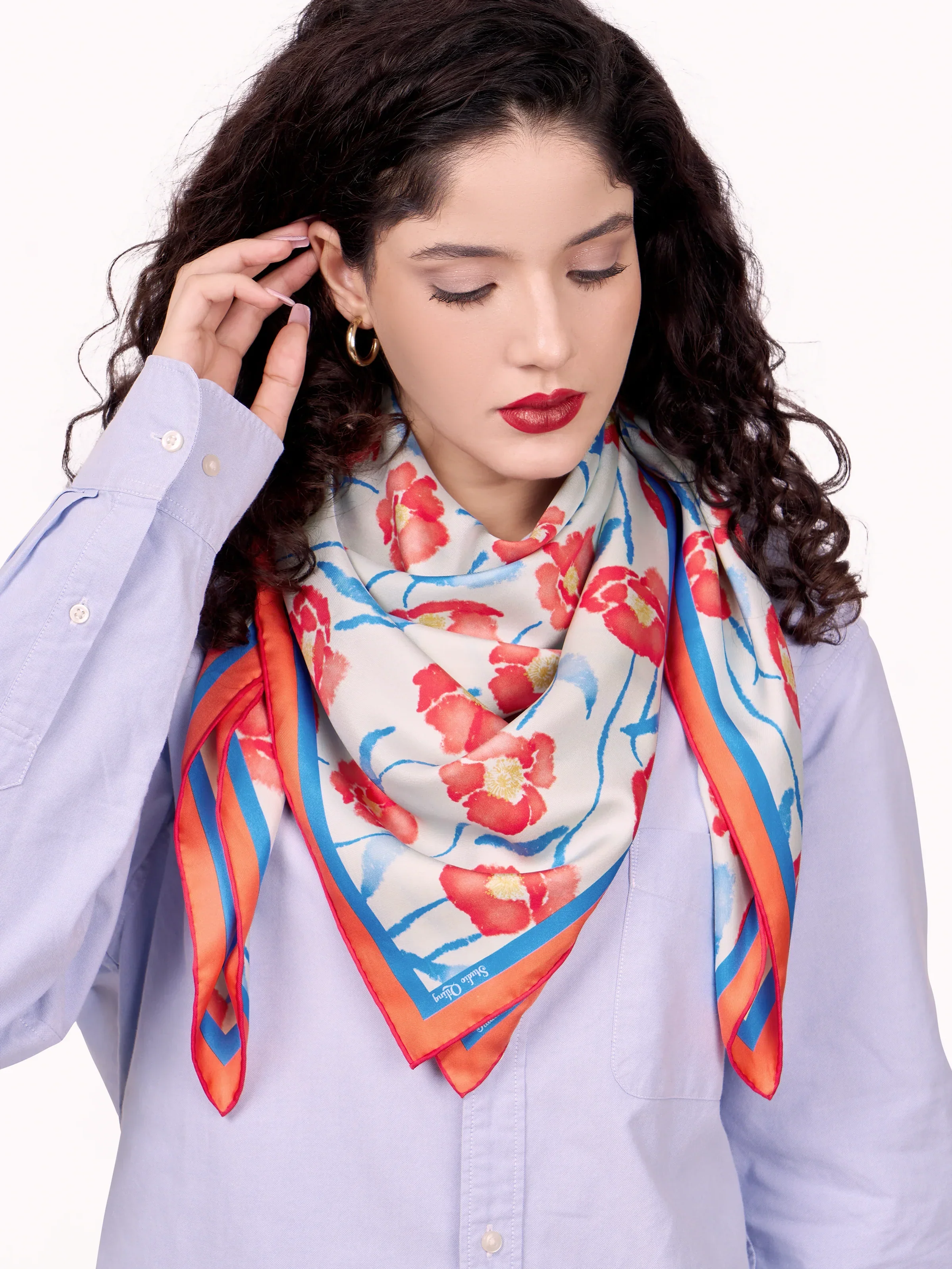 STUDIO QILING | Dancing Poppies Summer Mist Double Side Silk Scarf 100 - Image 4