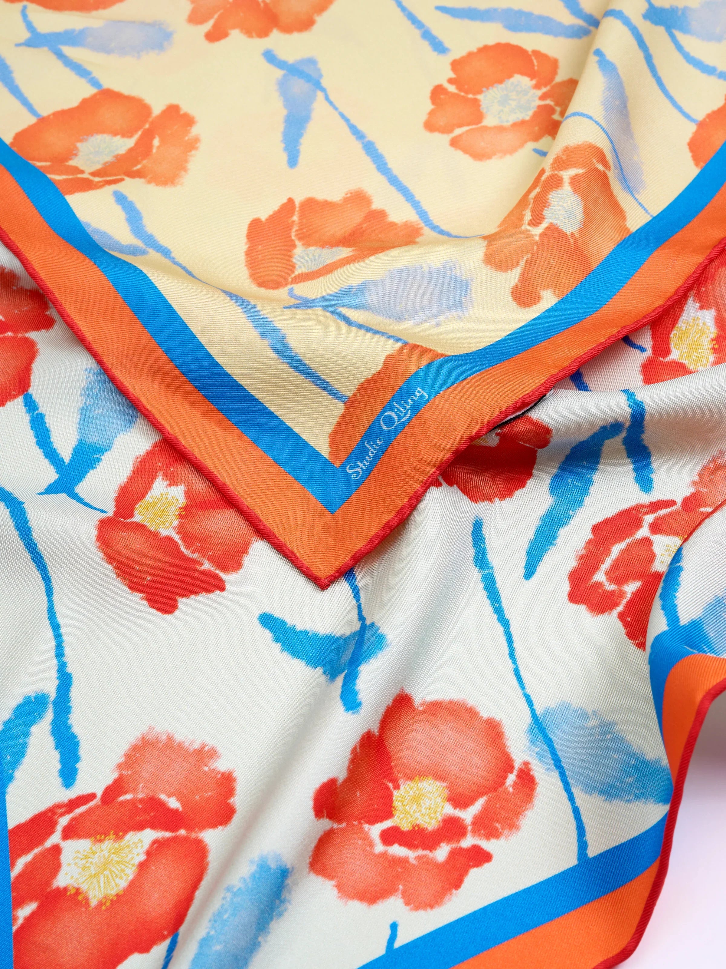 STUDIO QILING | Dancing Poppies Summer Mist Double Side Silk Scarf 100 - Image 6