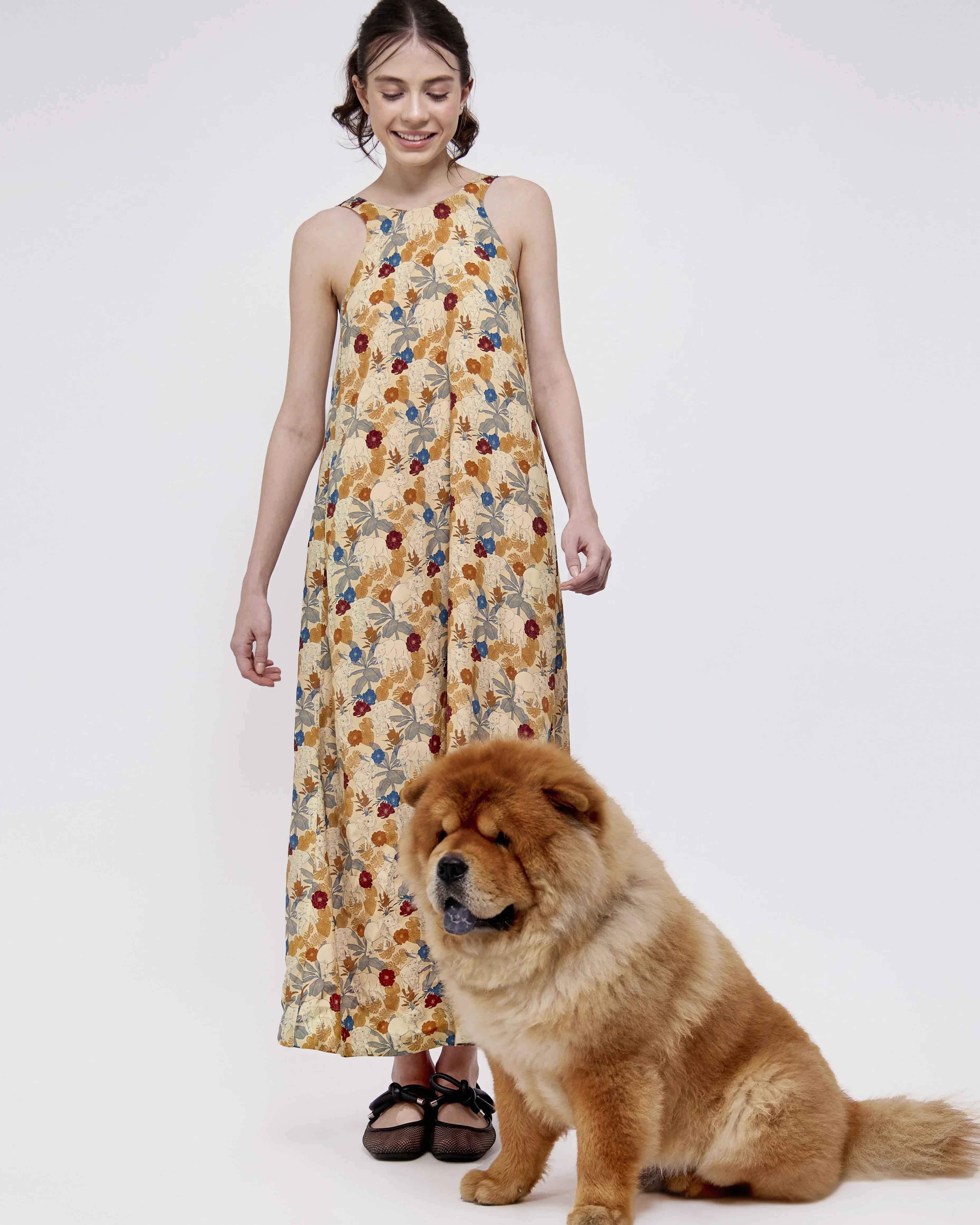 STUDIO QILING | Elephant Woods Reversible Silk Blend Maxi Dress - Image 7