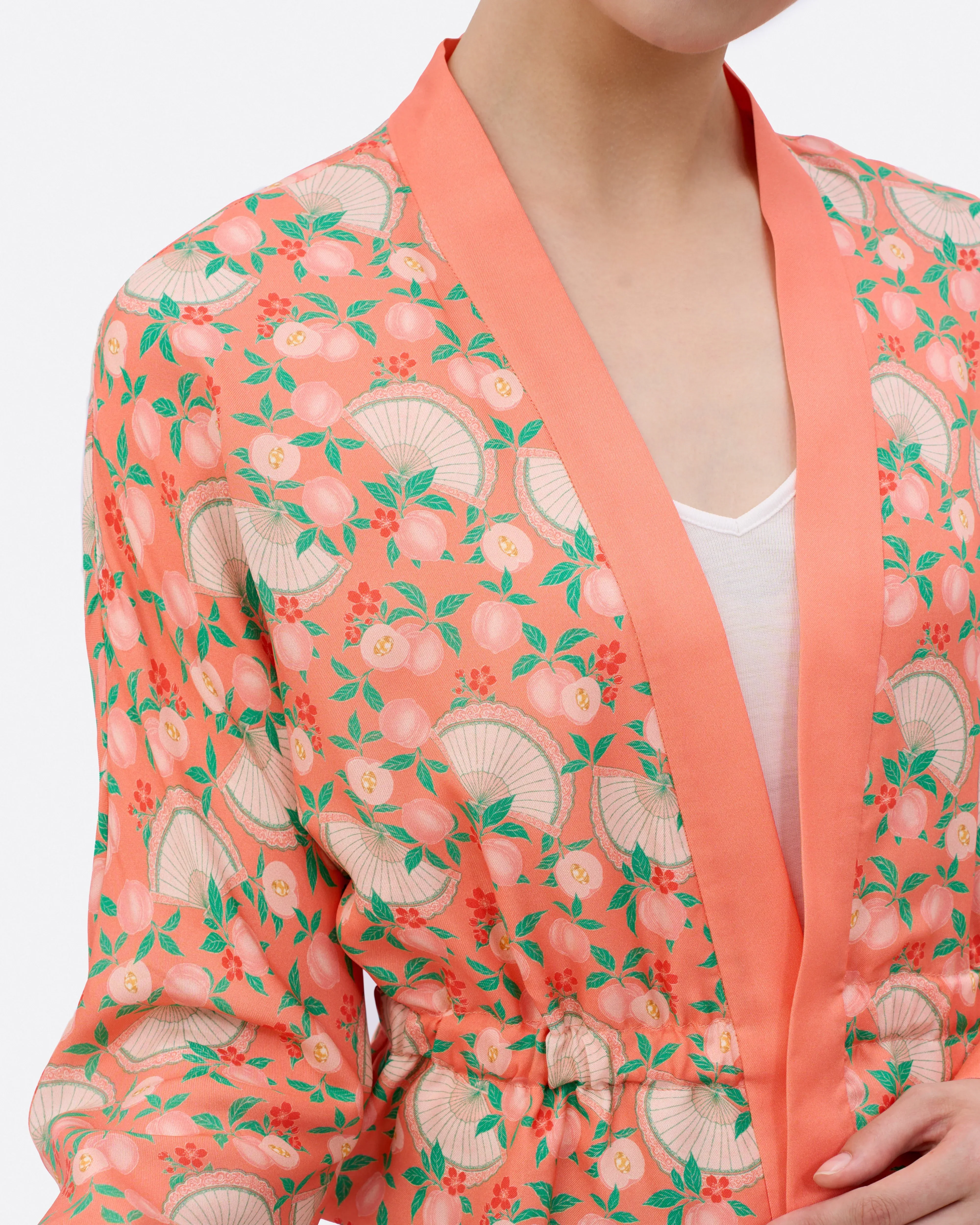 STUDIO QILING | Golden Peaches Coral Reversible Cropped Kimono - Image 7