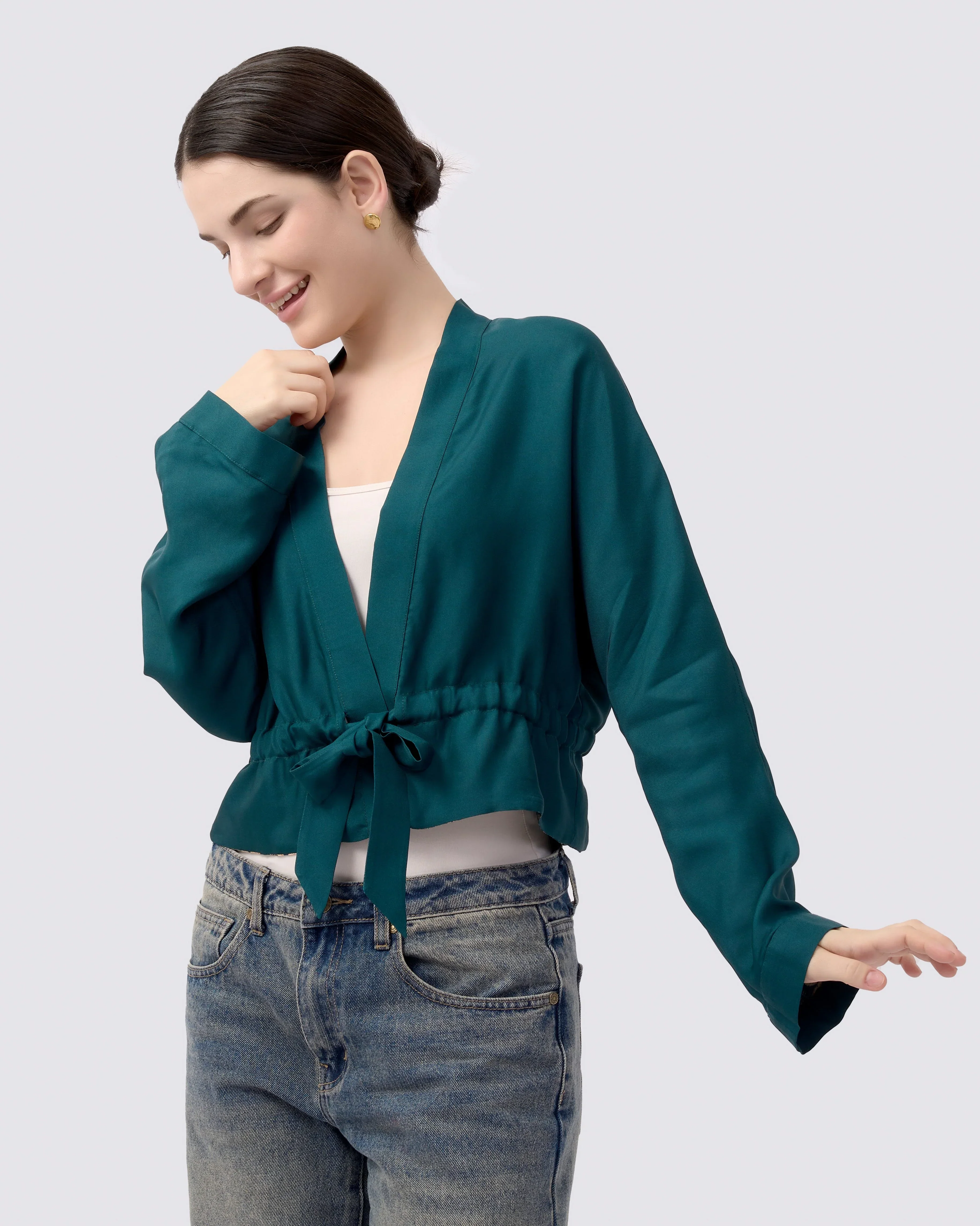 STUDIO QILING | Kitsune Teal Desert Reversible Cropped Kimono - Image 2