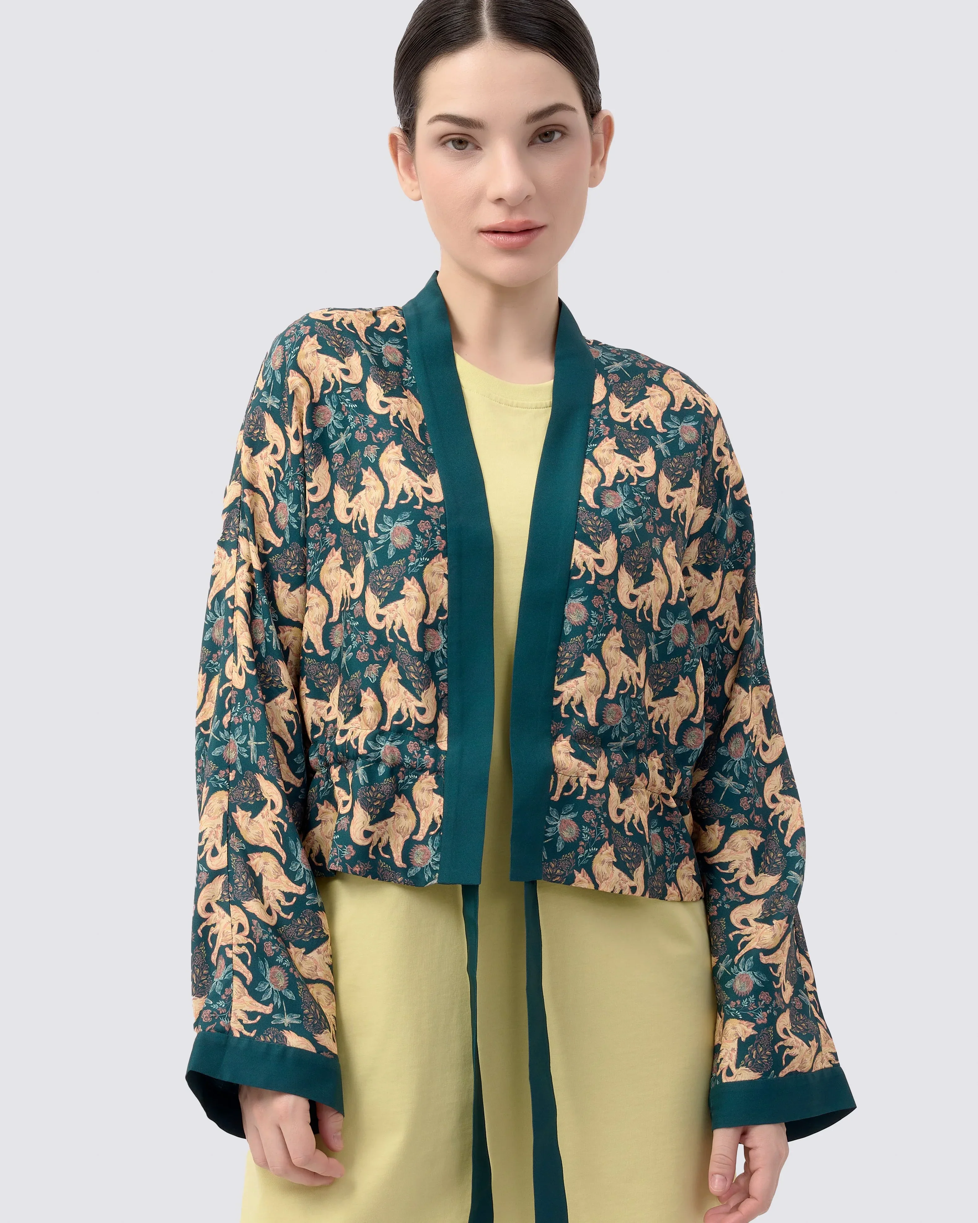 STUDIO QILING | Kitsune Teal Desert Reversible Cropped Kimono - Image 3