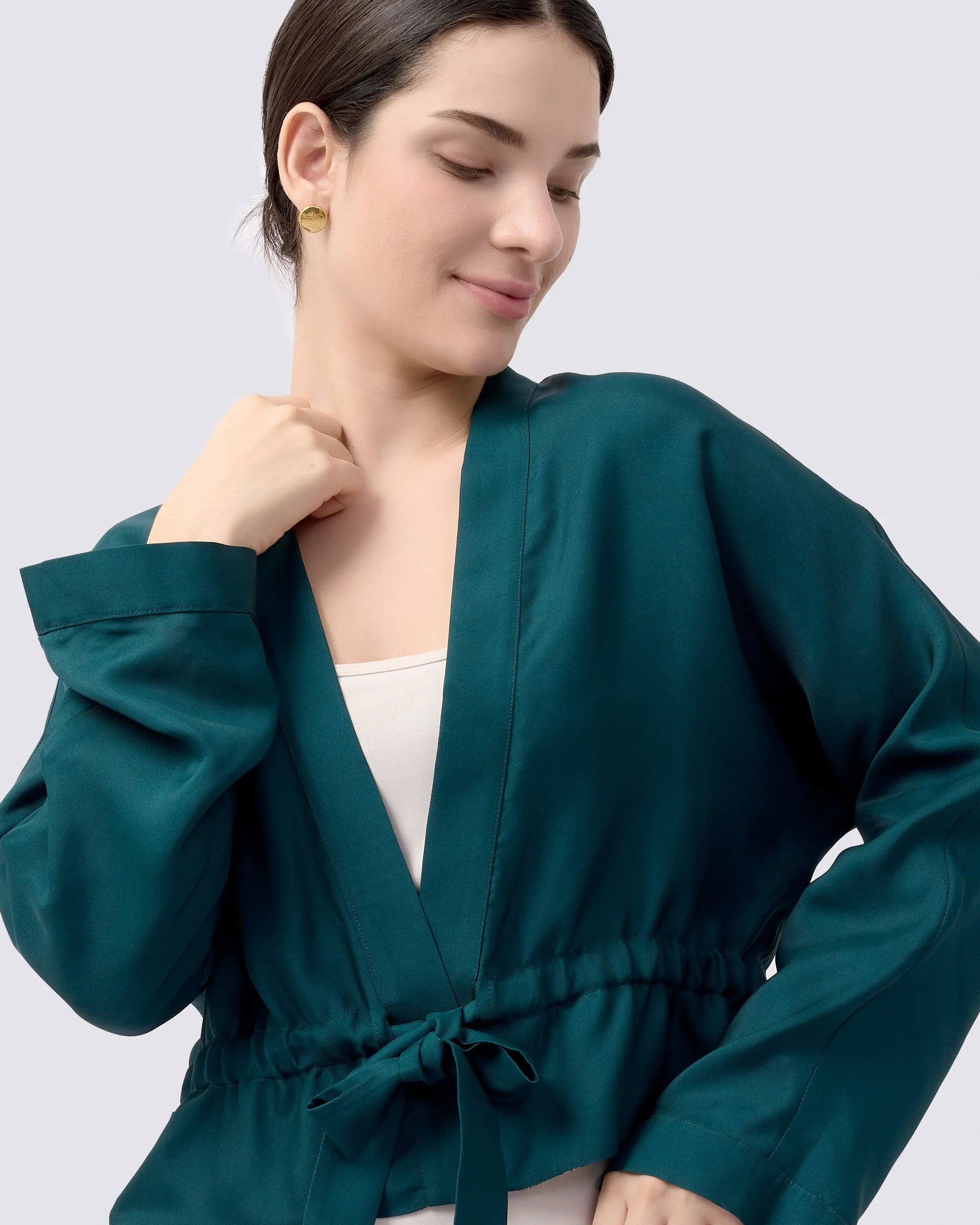 STUDIO QILING | Kitsune Teal Desert Reversible Cropped Kimono - Image 4