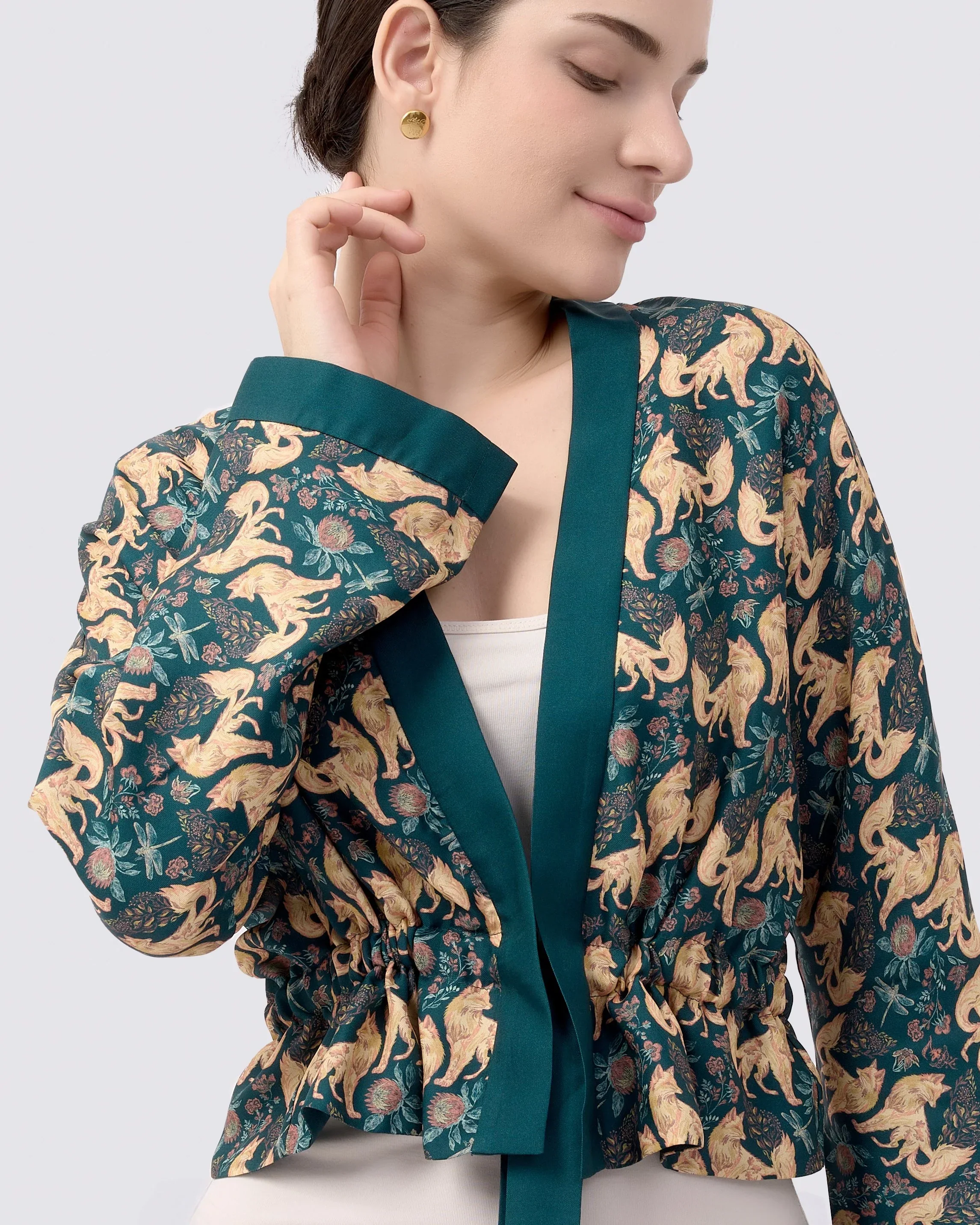 STUDIO QILING | Kitsune Teal Desert Reversible Cropped Kimono - Image 5