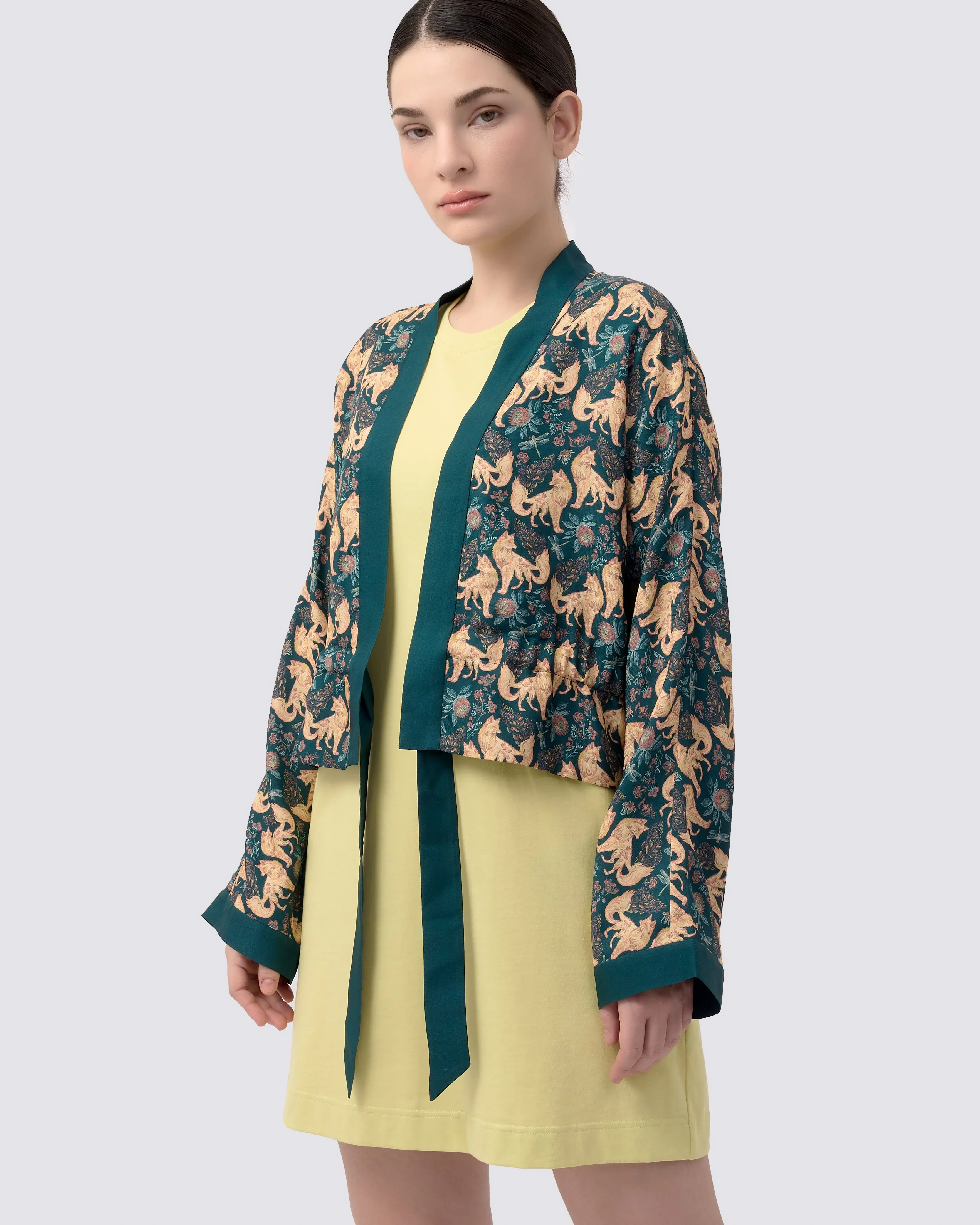 STUDIO QILING | Kitsune Teal Desert Reversible Cropped Kimono - Image 6