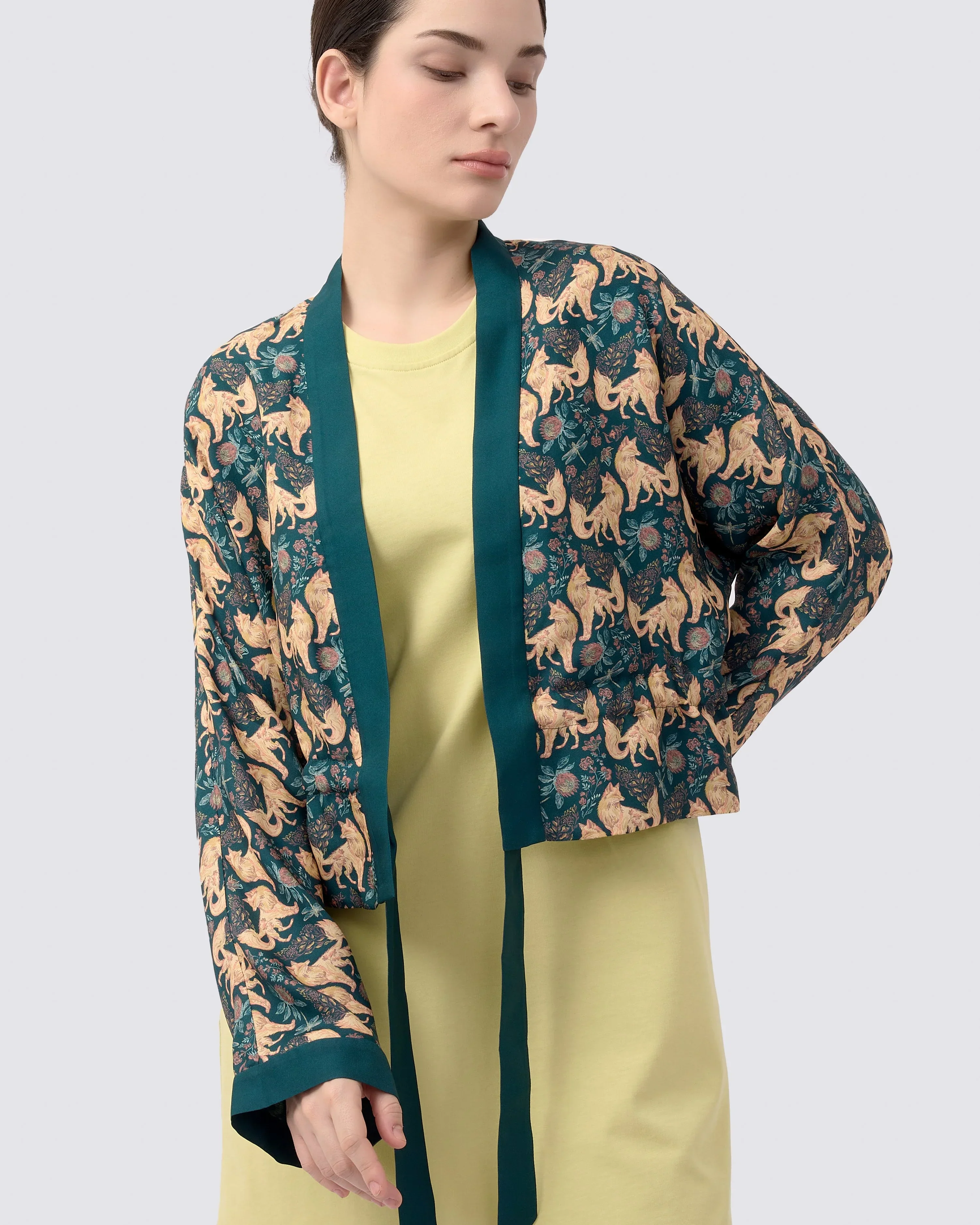 STUDIO QILING | Kitsune Teal Desert Reversible Cropped Kimono - Image 7