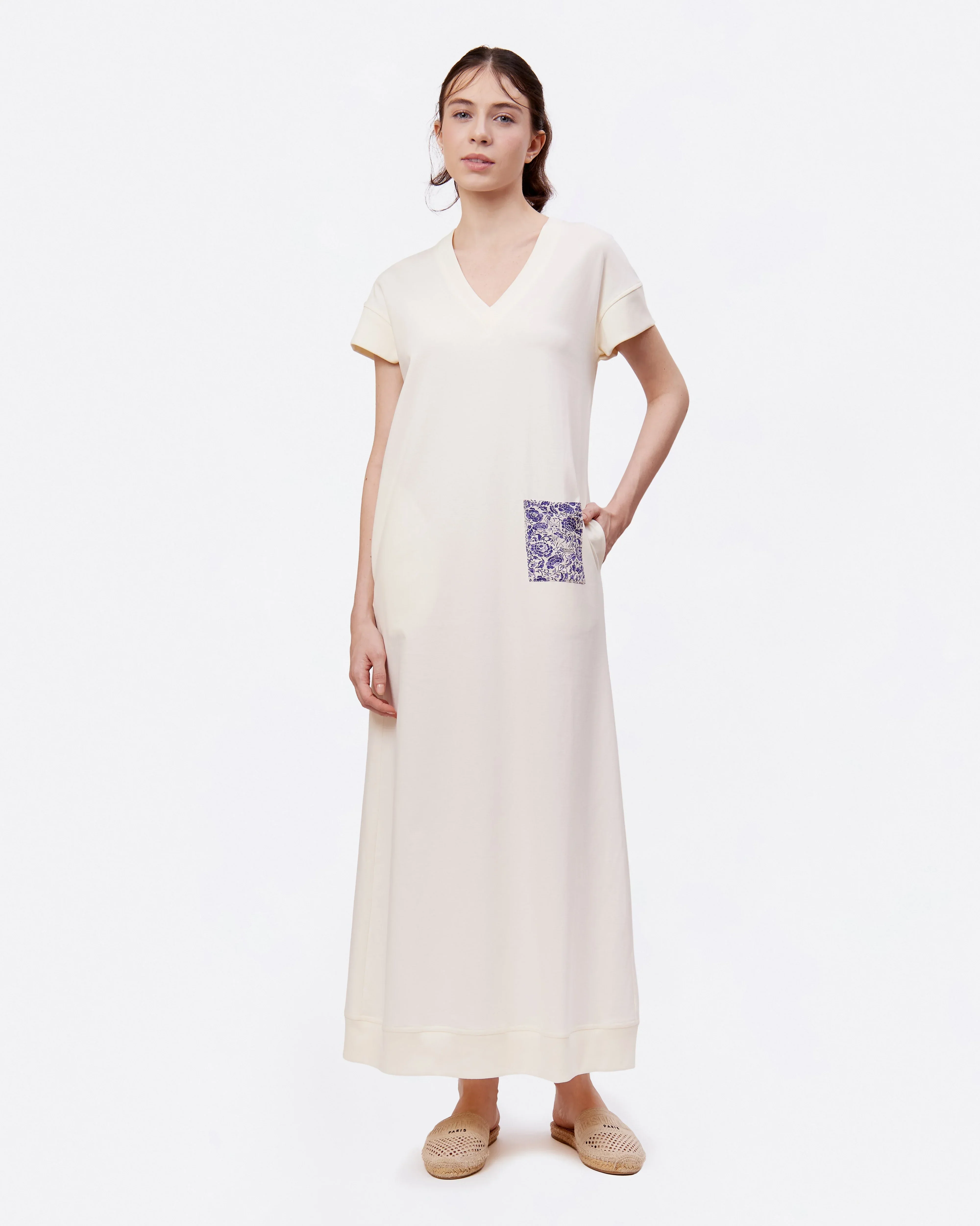 STUDIO QILING | Off White Cotton Jersey Maxi Dress - Image 2