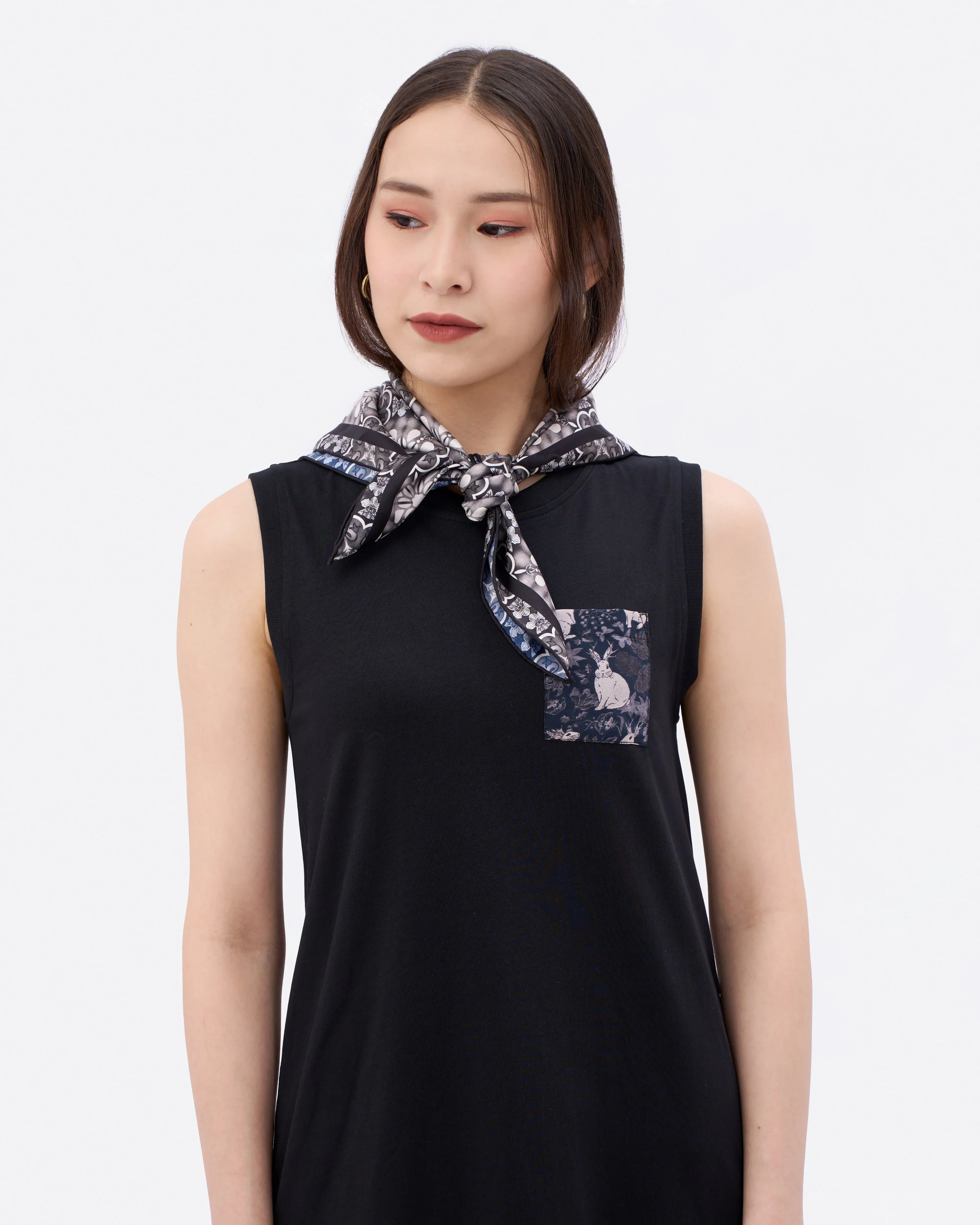 STUDIO QILING | Peranakan Orchid Navy Ink Double Side Silk Scarf 65 - Image 5
