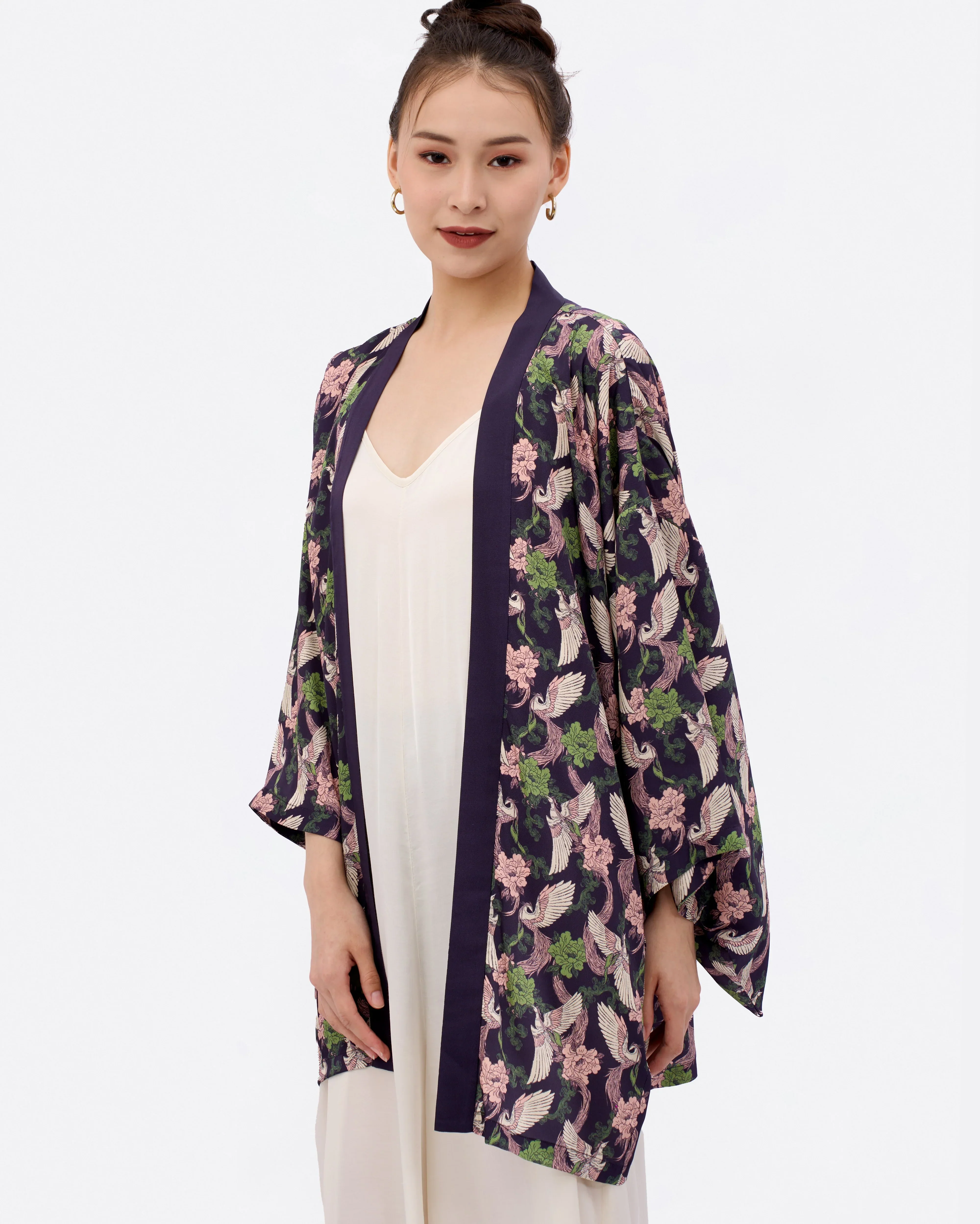 STUDIO QILING | Phoenix Pink Sage Silk Blend Kimono - Image 2
