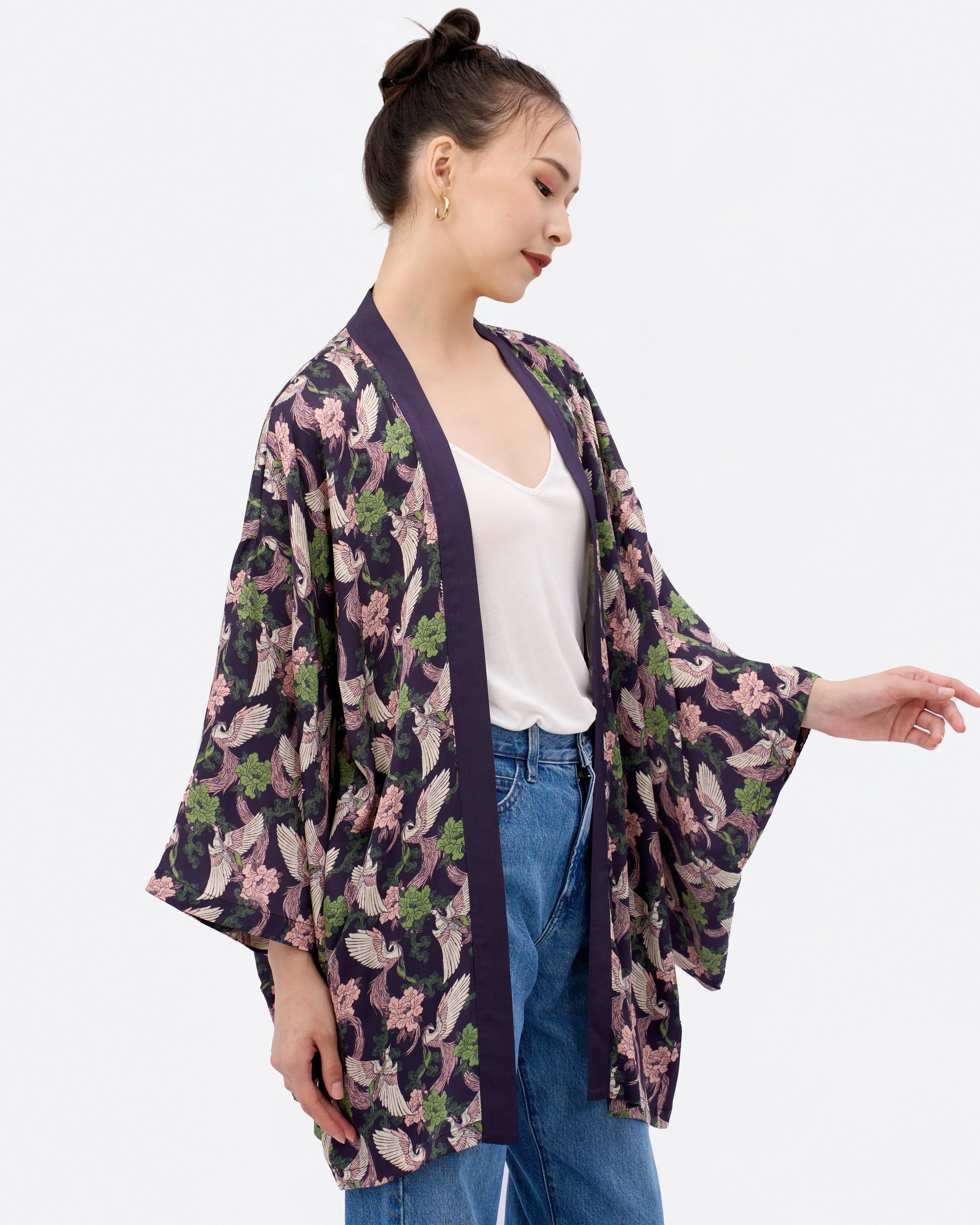 STUDIO QILING | Phoenix Pink Sage Silk Blend Kimono - Image 3