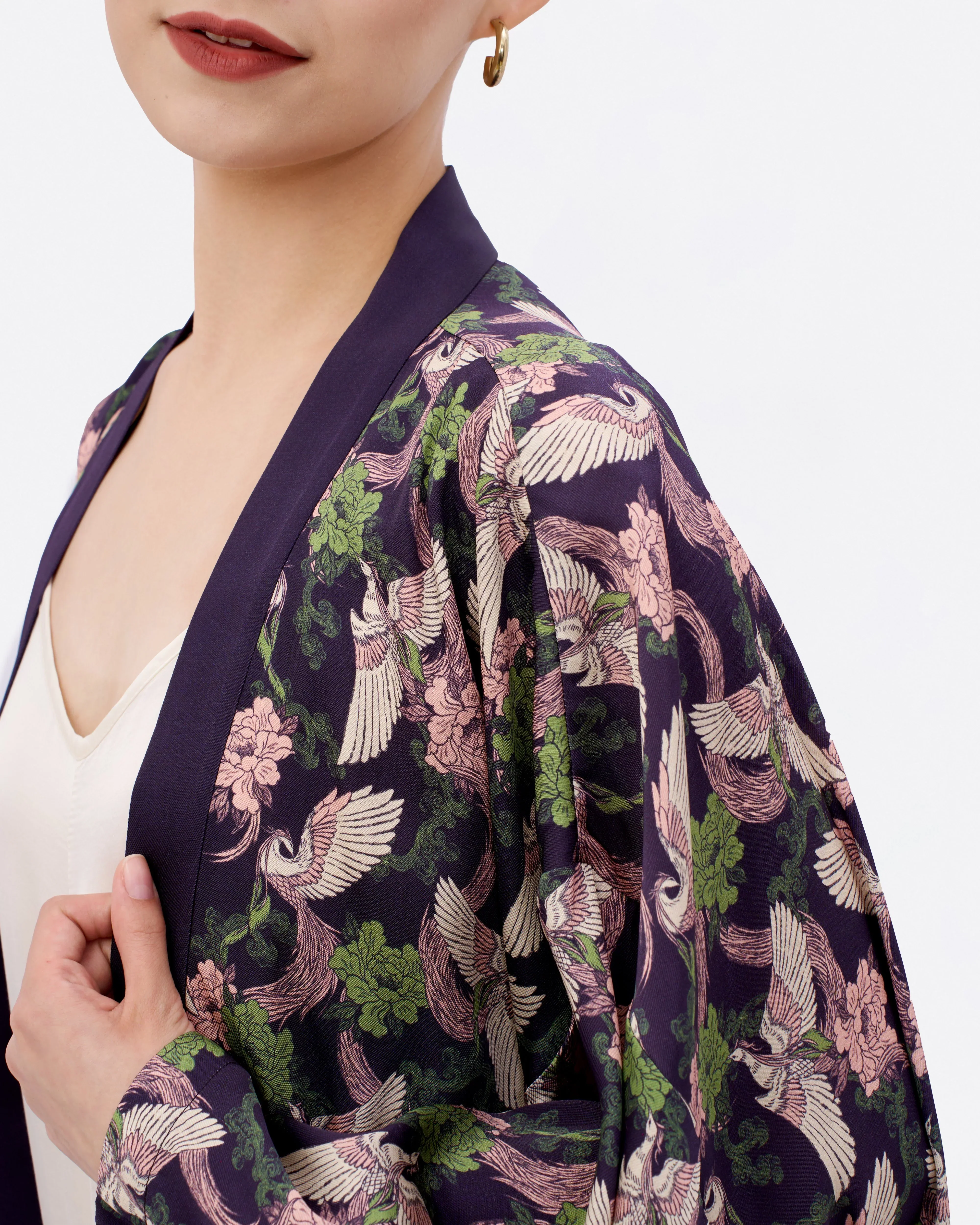 STUDIO QILING | Phoenix Pink Sage Silk Blend Kimono - Image 4