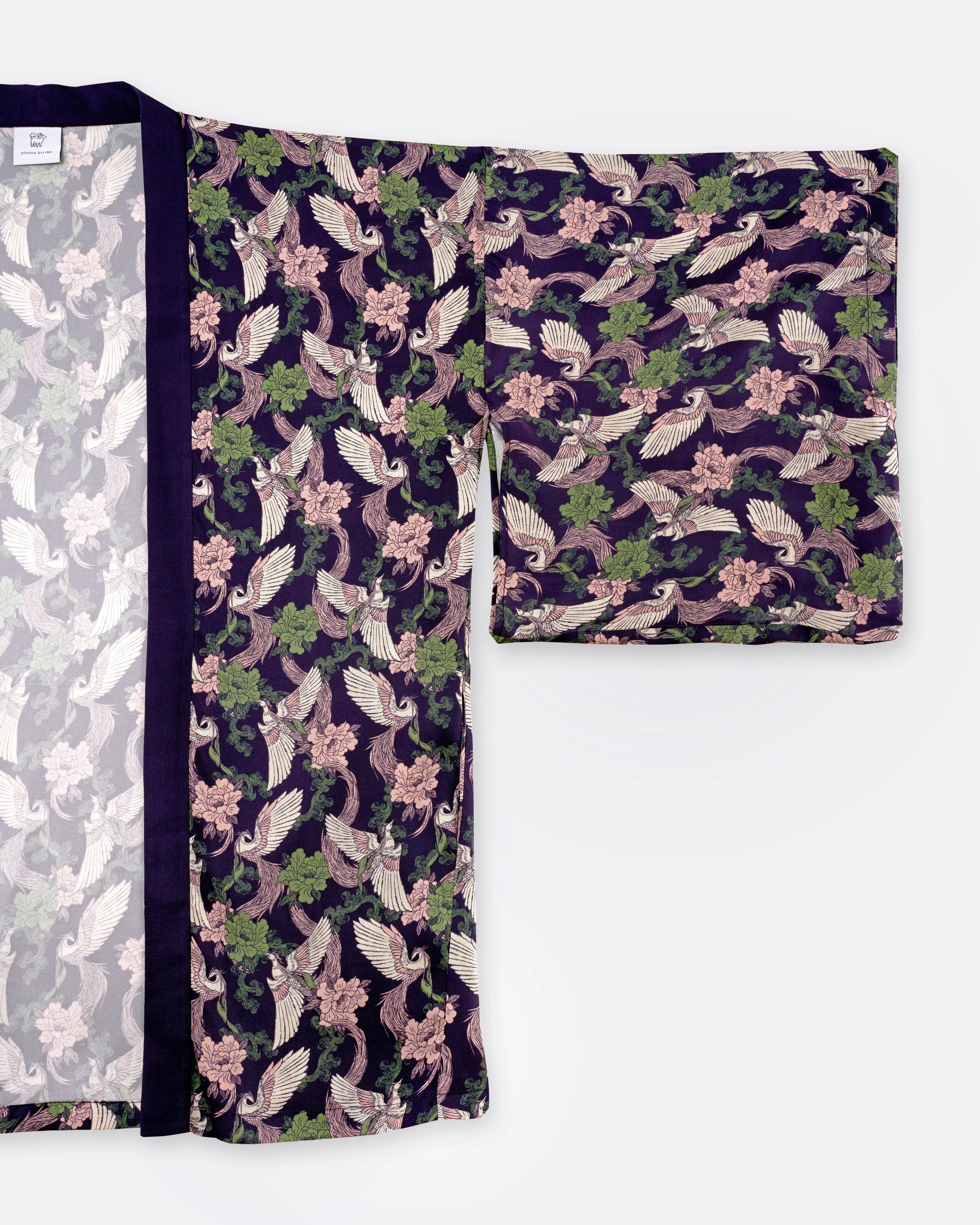 STUDIO QILING | Phoenix Pink Sage Silk Blend Kimono - Image 6