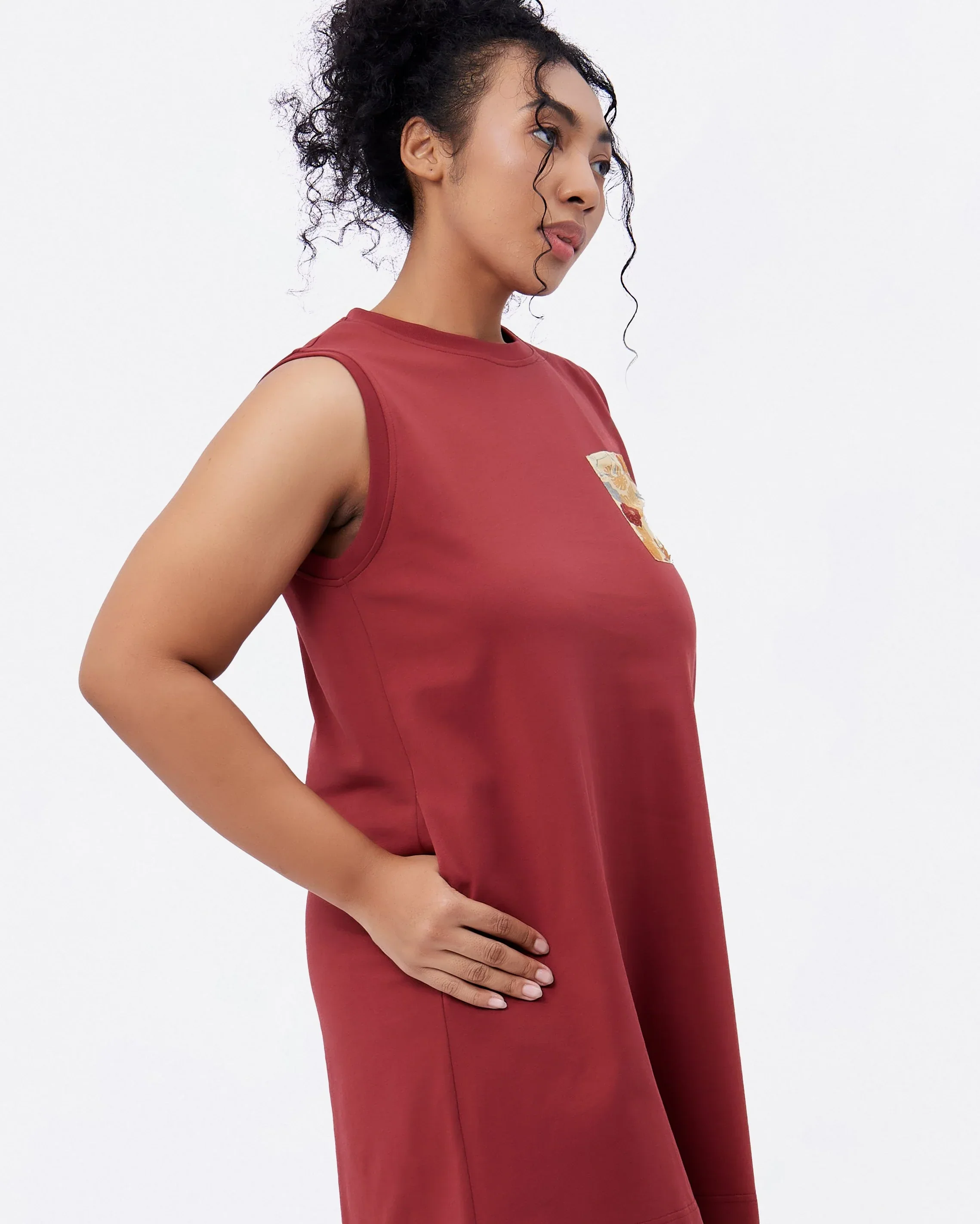 STUDIO QILING | Russet Cotton Jersey Tank Dress - Image 3