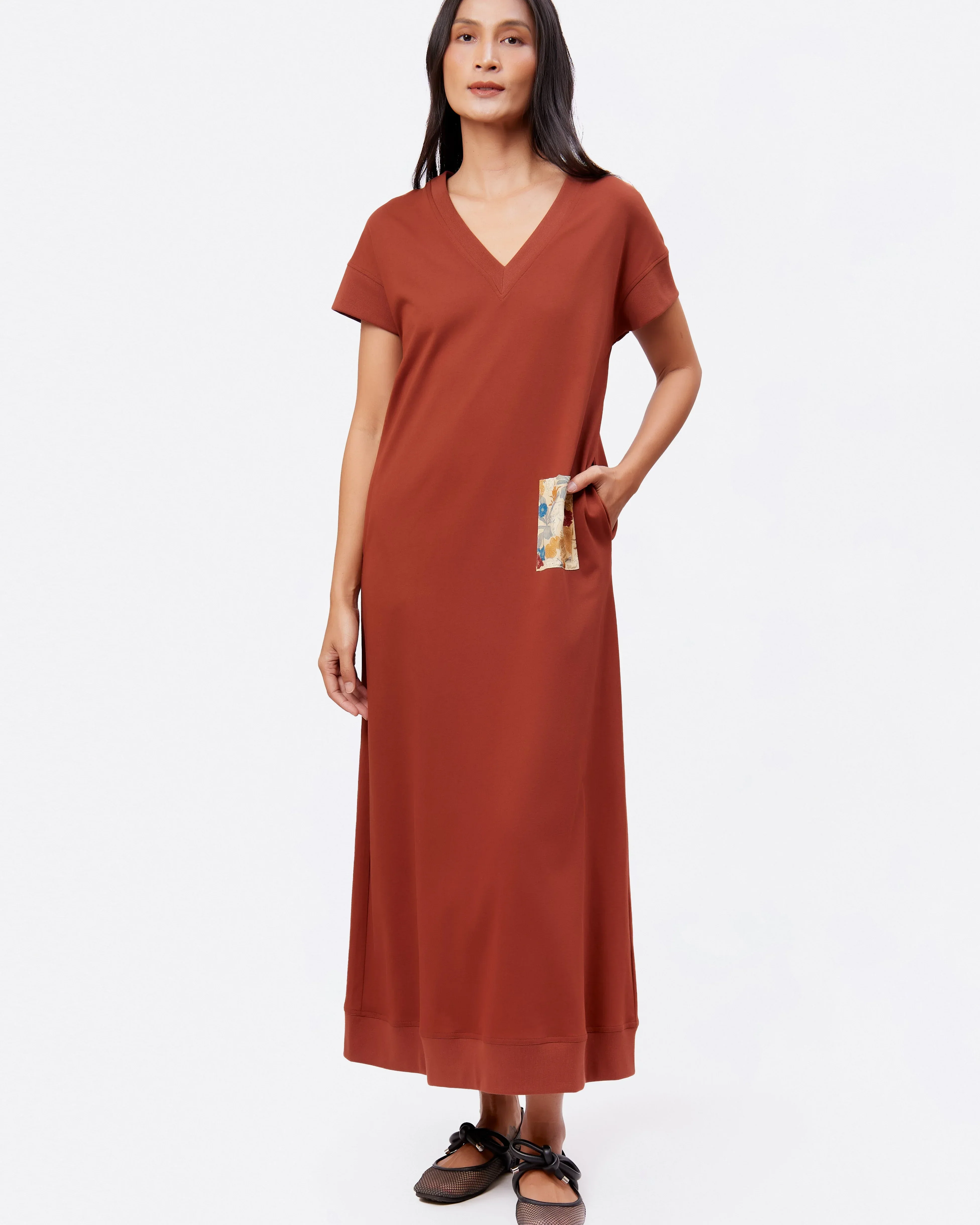 STUDIO QILING | Umber Cotton Jersey Maxi Dress - Image 4