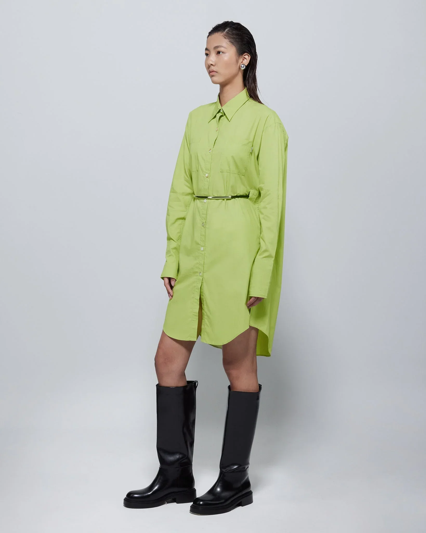ROCK DAISY | Tasha Oversized TENCEL™ Belted Shirt Dress Green - Image 2