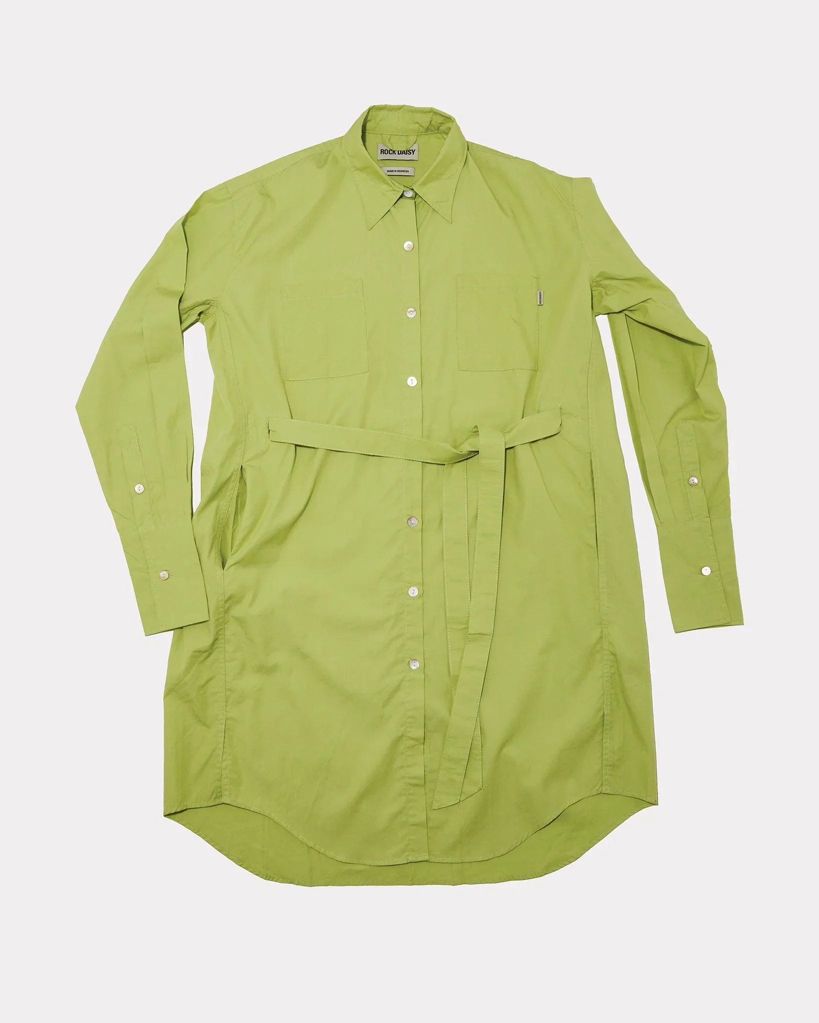 ROCK DAISY | Tasha Oversized TENCEL™ Belted Shirt Dress Green - Image 3