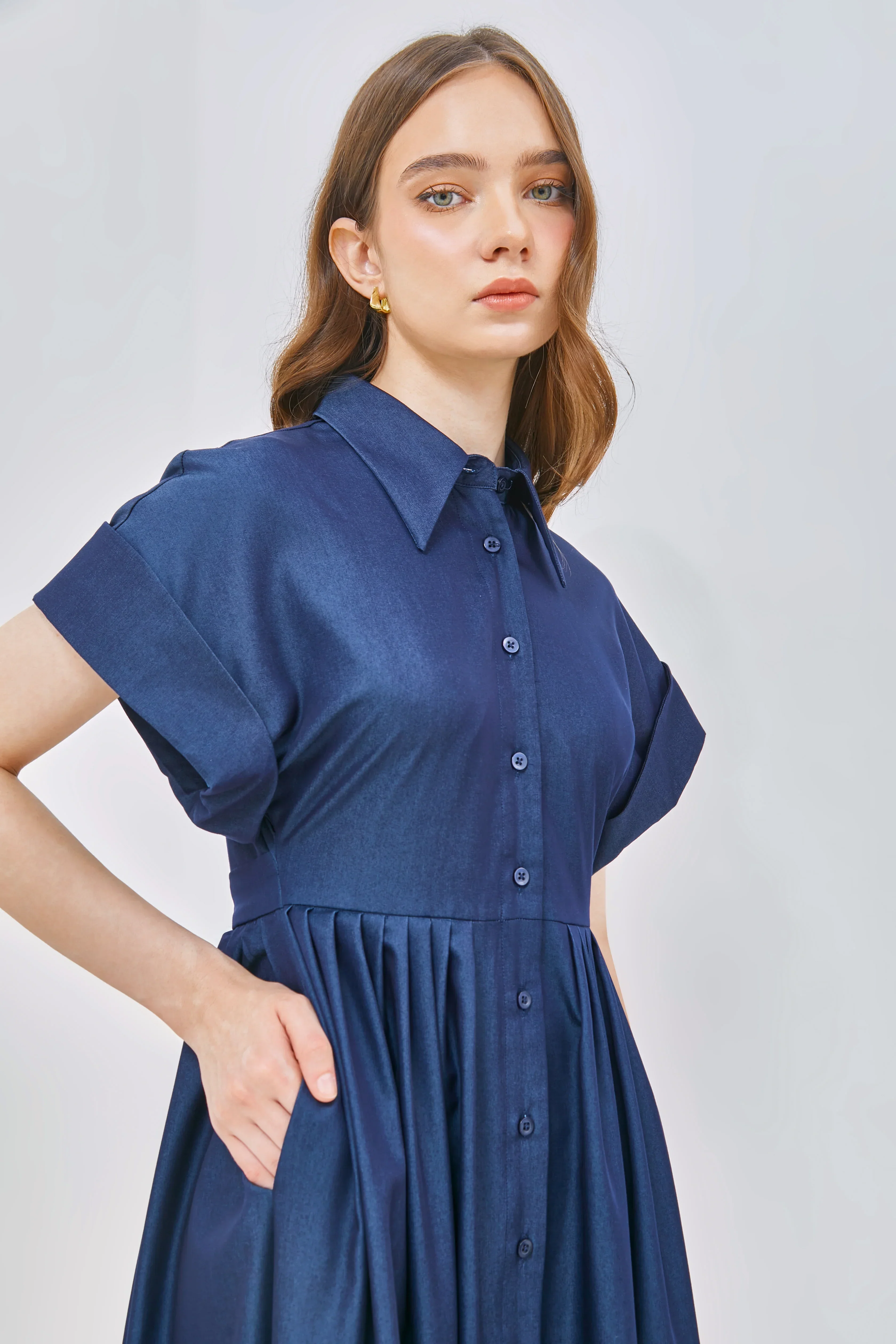 CAELI ECO LUXE | Tencel Denim Pleat Detail Shirtdress - Image 3