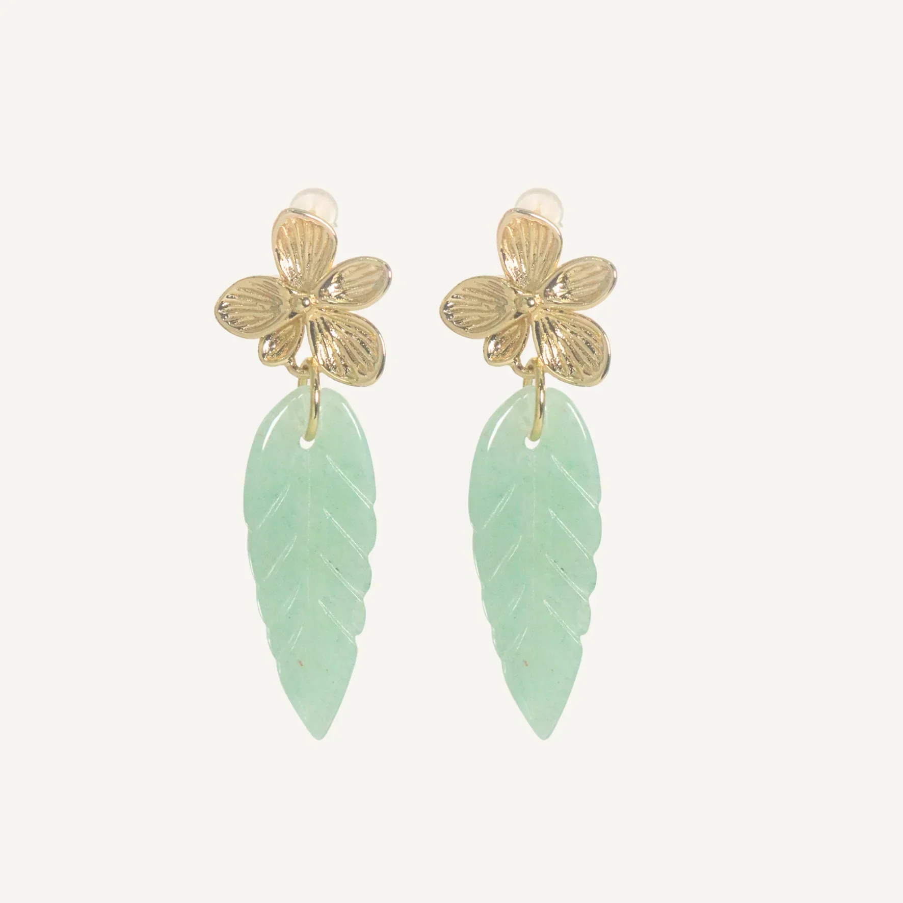 THE ANTECEDANT STORE | E - Green Aventurine Orchid Leaf Earrings