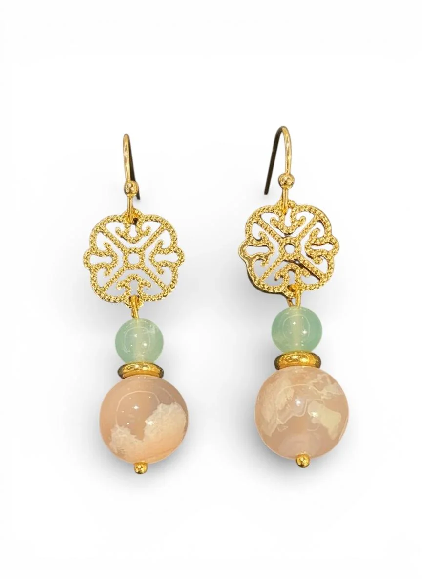 THE ANTECEDENT STORE | E - Love & Blessings Cherry Blossom Agate Earrings