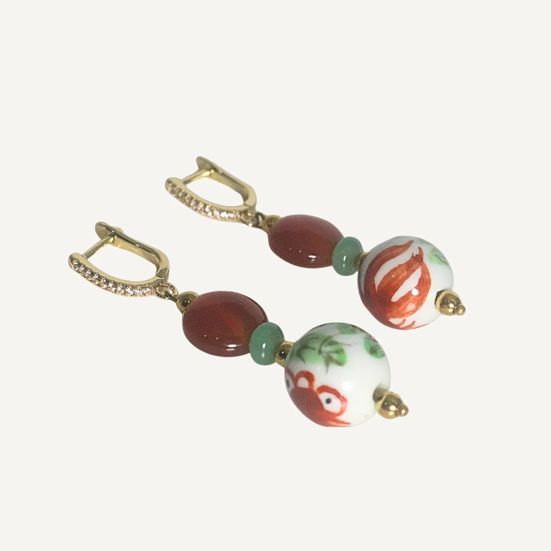 THE ANTECEDANT STORE | E - Prosperity Koi Porcelain With Red Agate Earrings