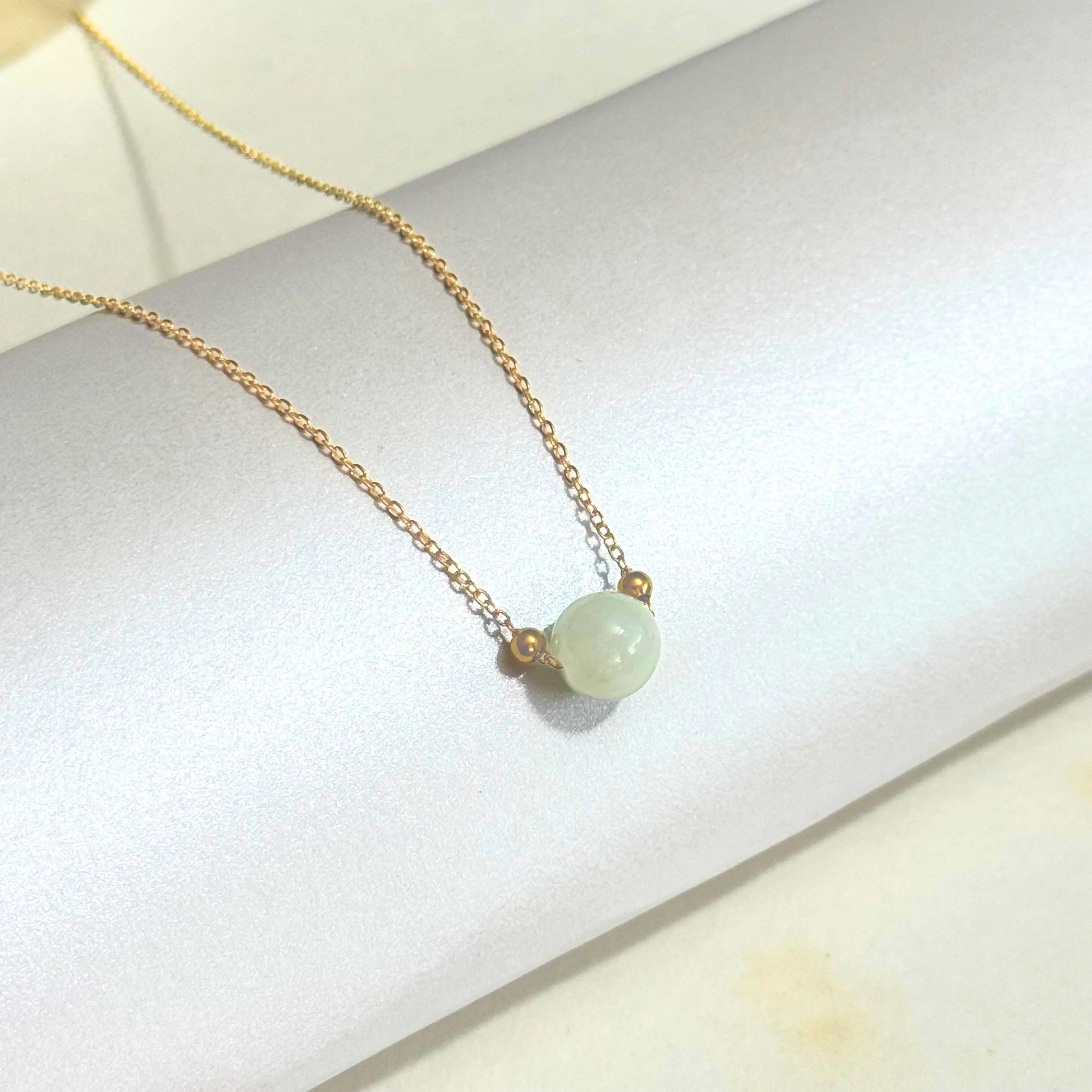 THE ANTECEDENT STORE | N - Minimalist Burmese Jade Bead Necklace (White)