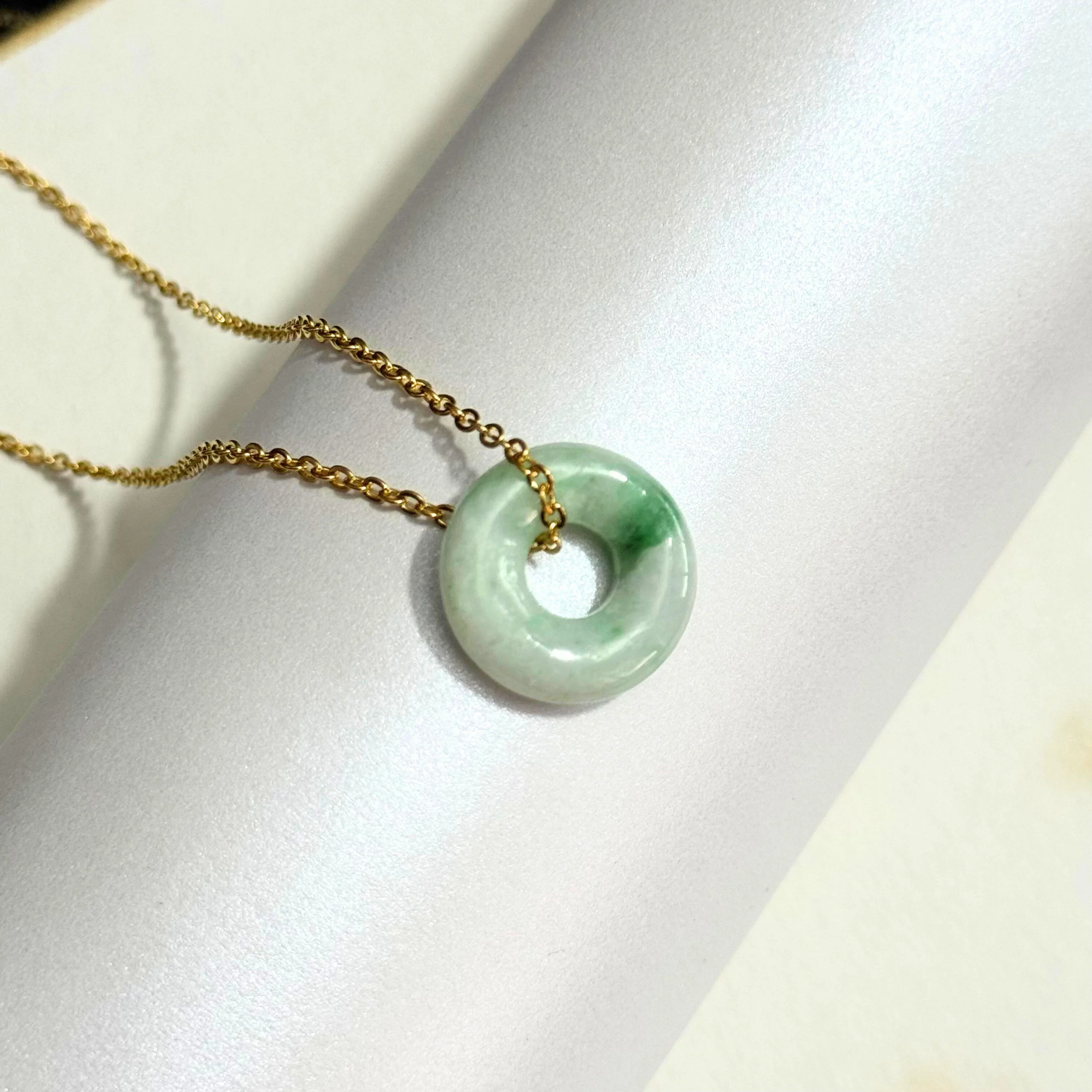THE ANTECEDENT STORE | N - Statement Burmese Jade Donut Necklace (White Green)
